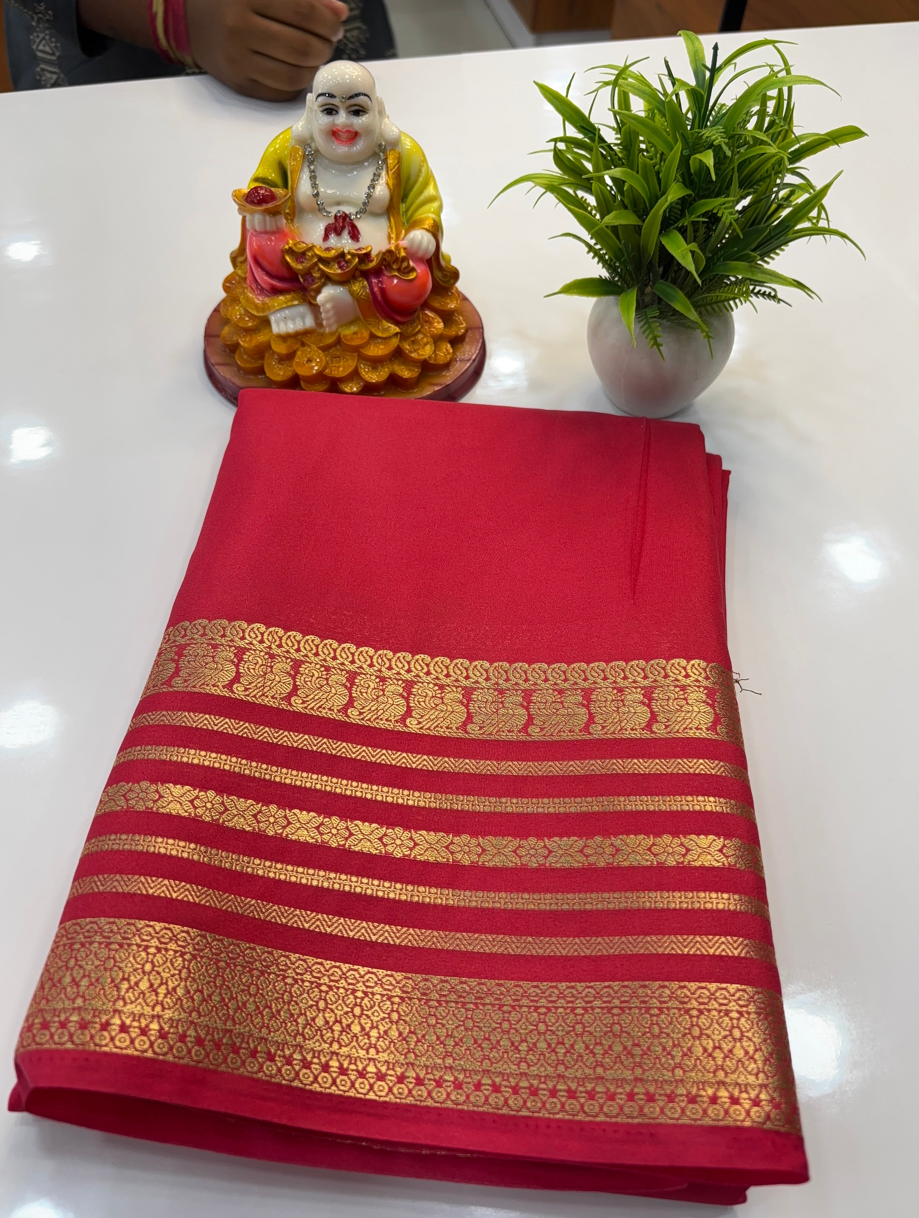 Mysore Crepe Silk Saree with Peacock Border | Padmavathi Silks and Sarees