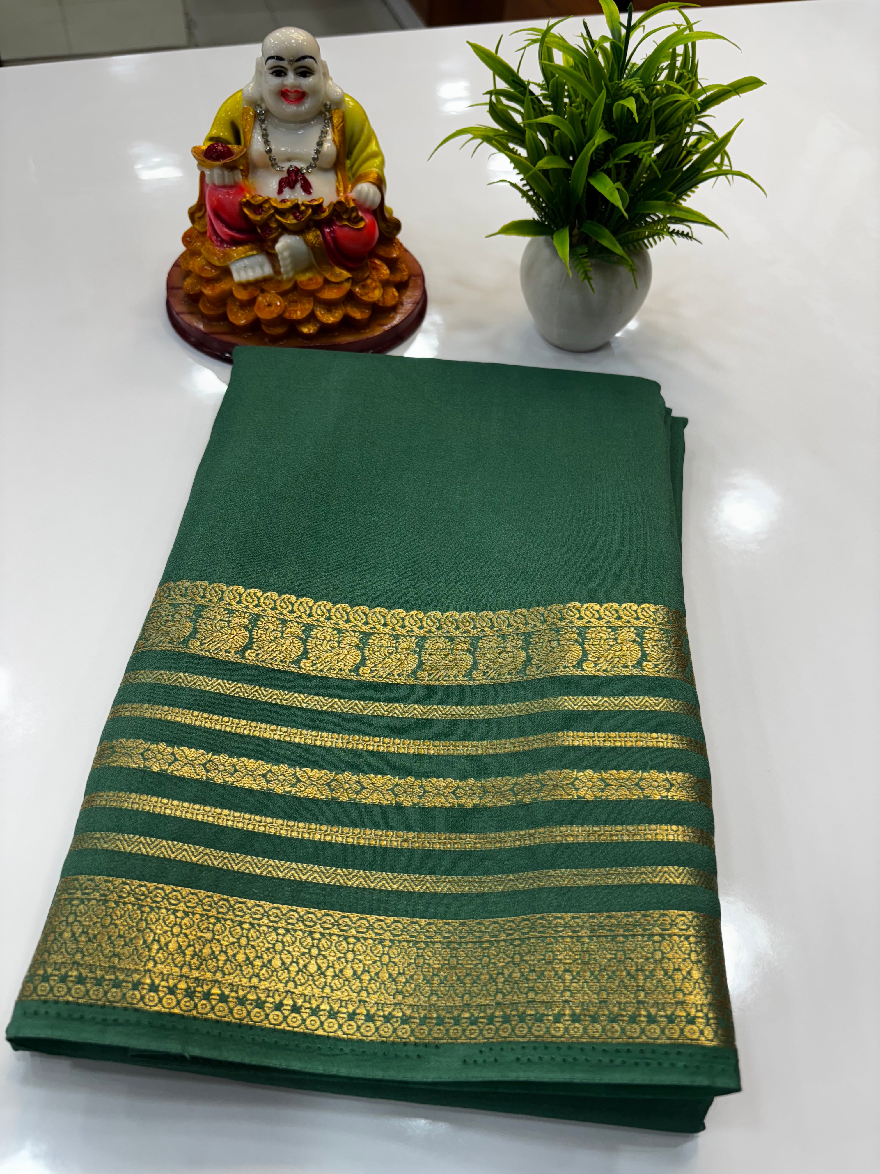 Mysore Crepe Silk Saree with Peacock Border | Padmavathi Silks and Sarees