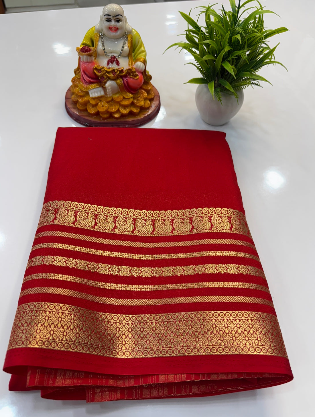 Mysore Crepe Silk Saree with Peacock Border | Padmavathi Silks and Sarees