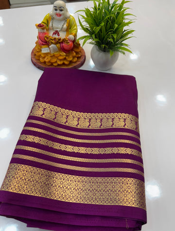 Mysore Crepe Silk Saree with Peacock Border | Padmavathi Silks and Sarees