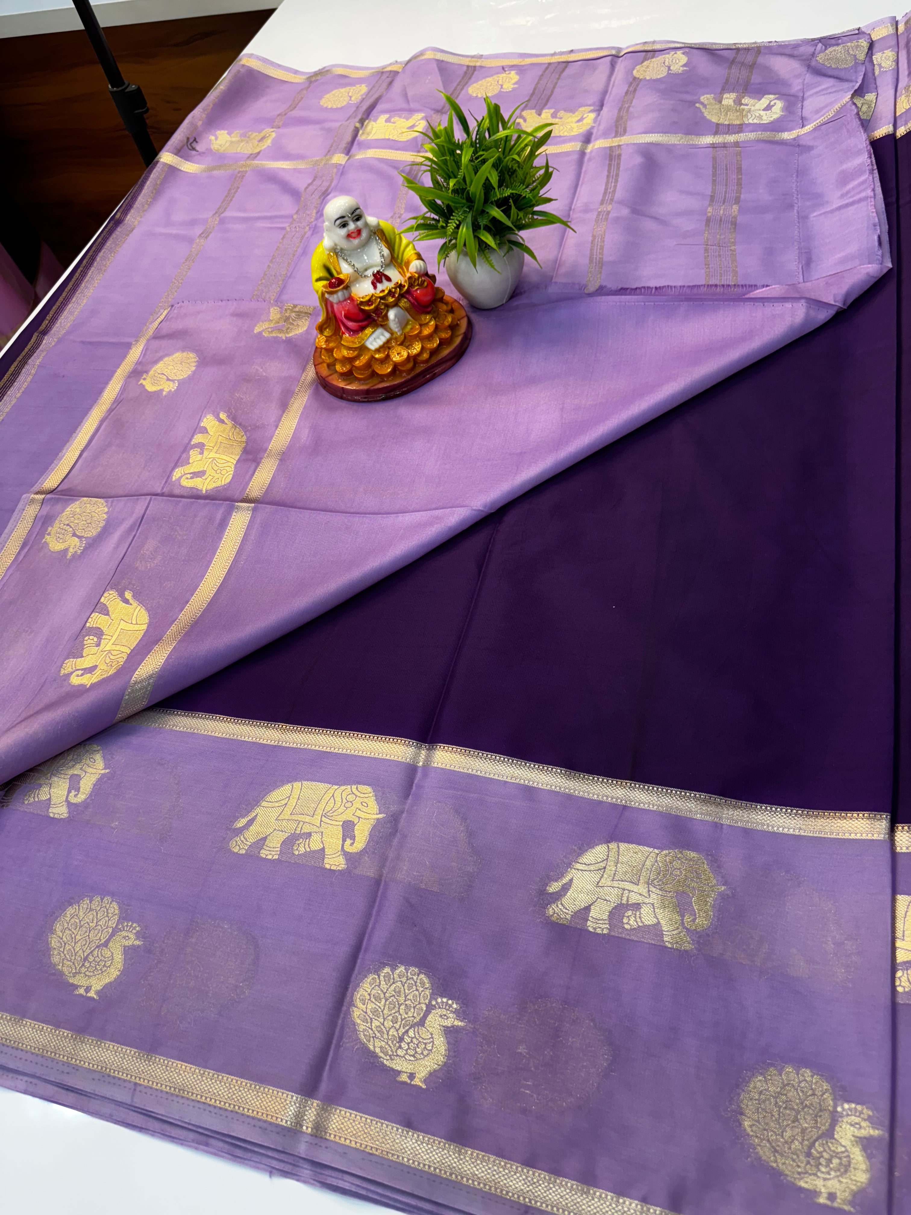 Premium Mysore Crepe Silk Saree with Bentex Border & Elephant Highlights