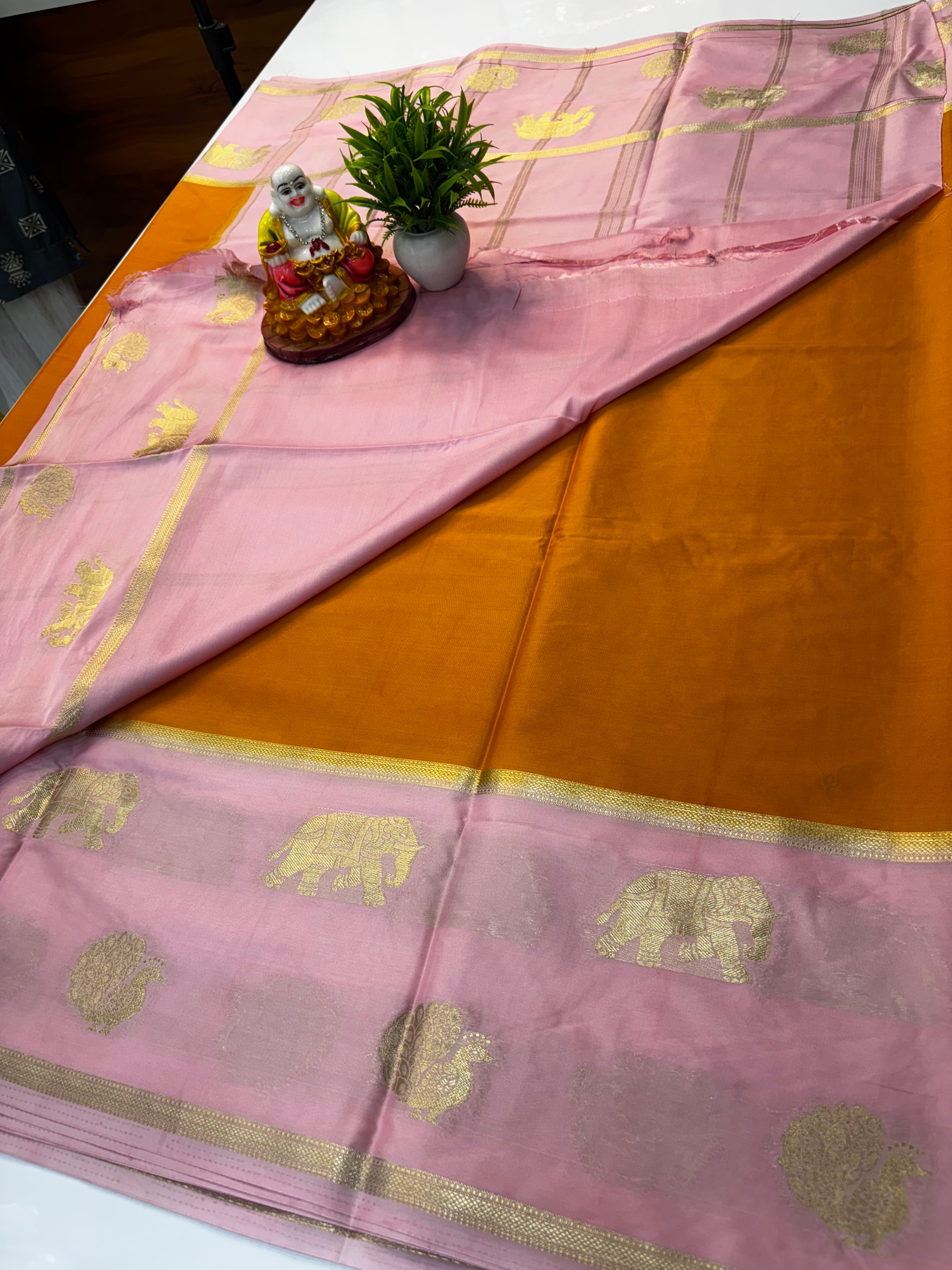 Premium Mysore Crepe Silk Saree with Bentex Border & Elephant Highlights