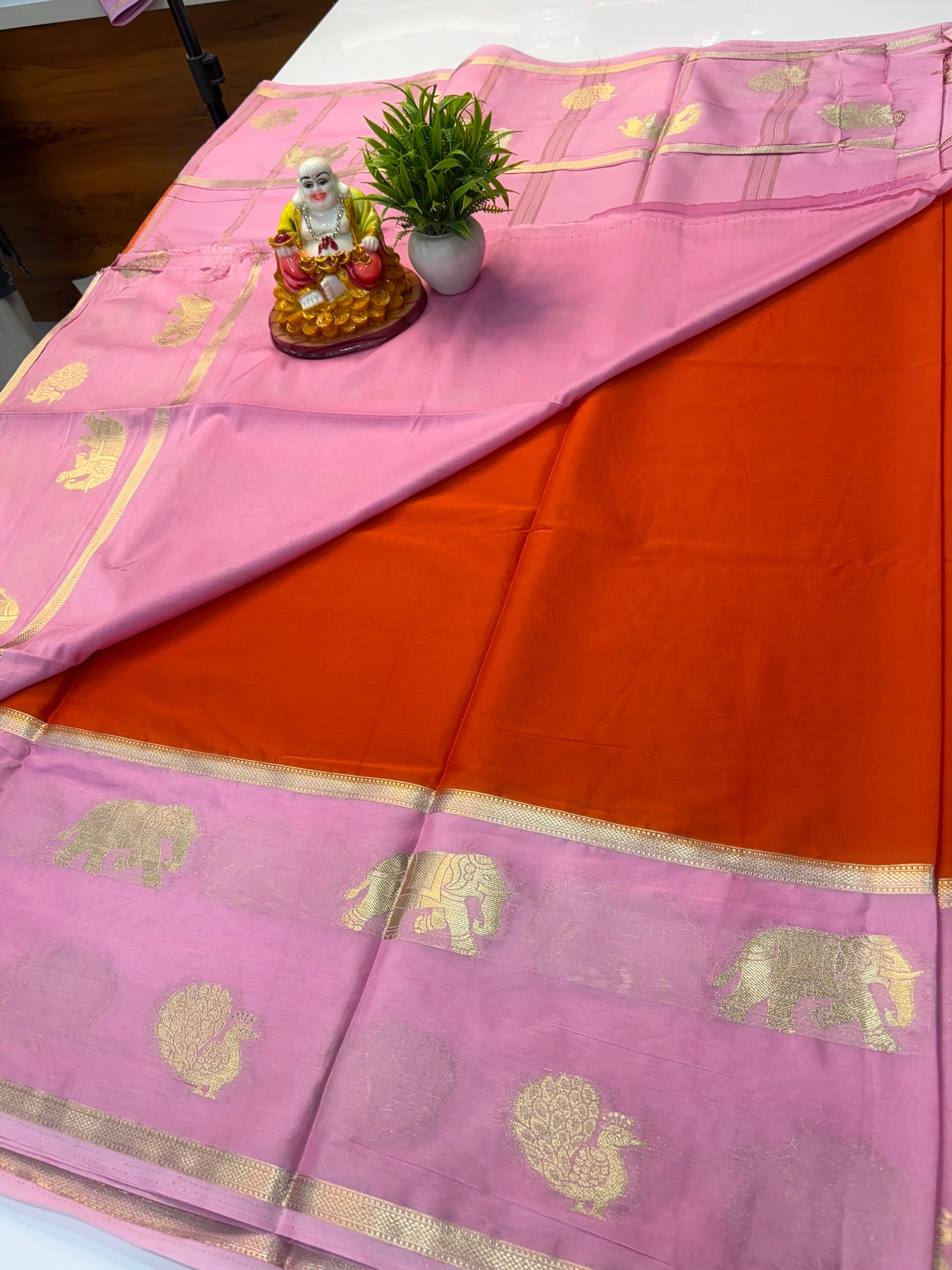 Premium Mysore Crepe Silk Saree with Bentex Border & Elephant Highlights