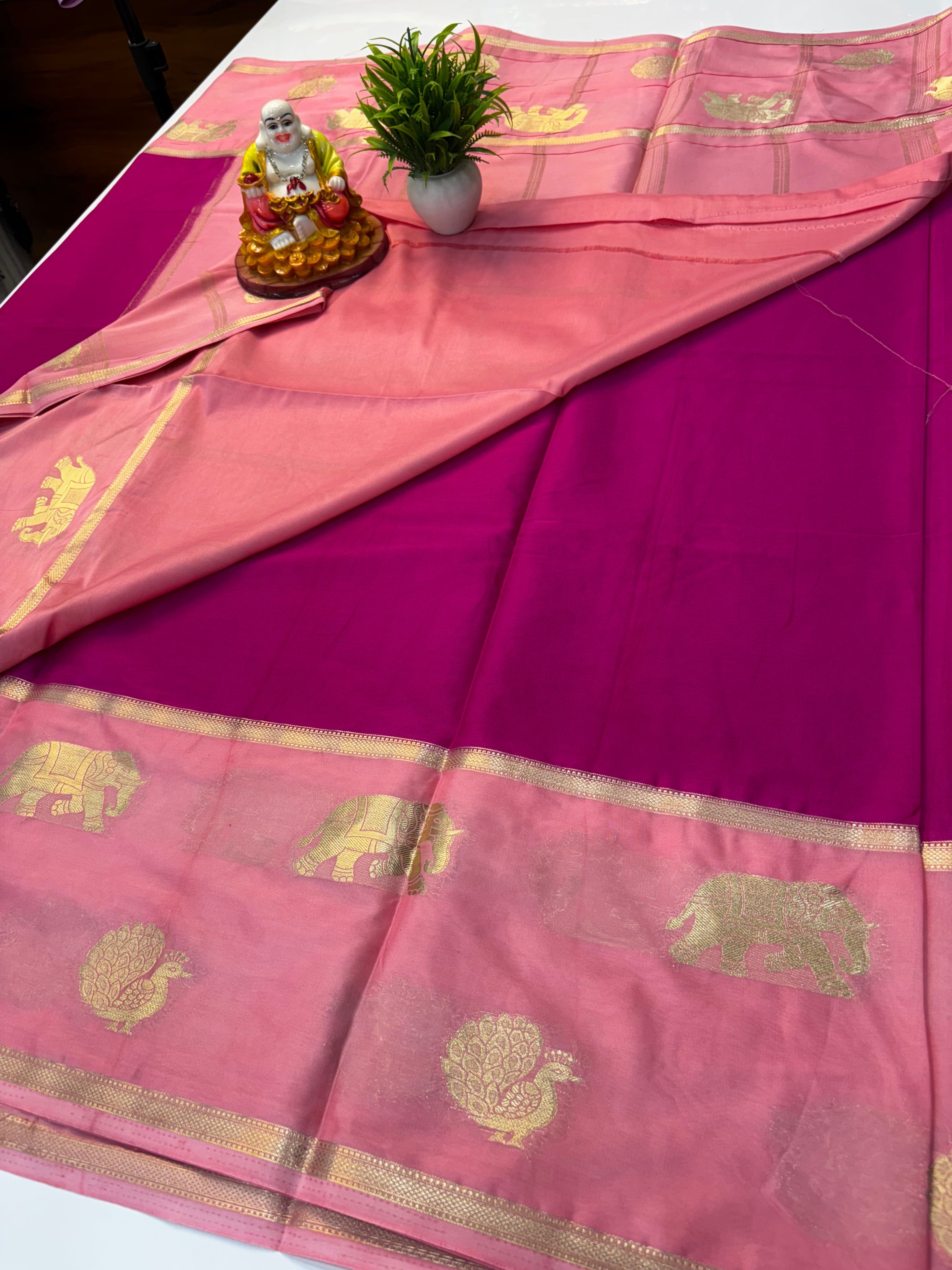 Premium Mysore Crepe Silk Saree with Bentex Border & Elephant Highlights