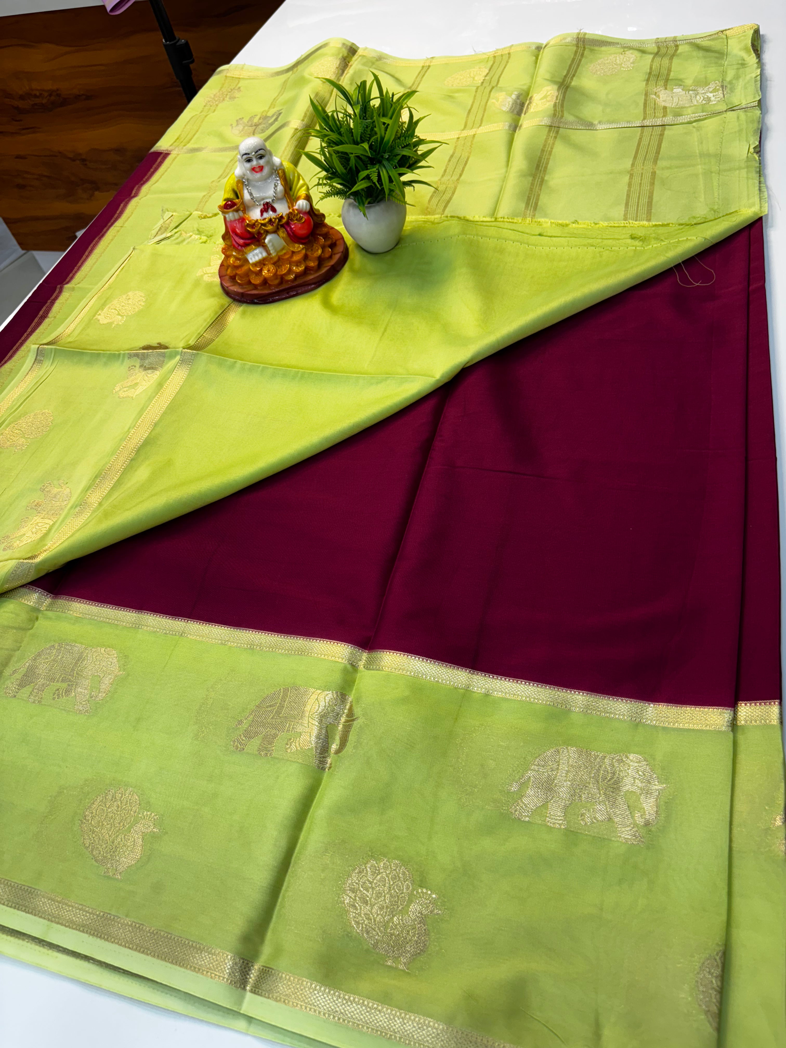 Premium Mysore Crepe Silk Saree with Bentex Border & Elephant Highlights