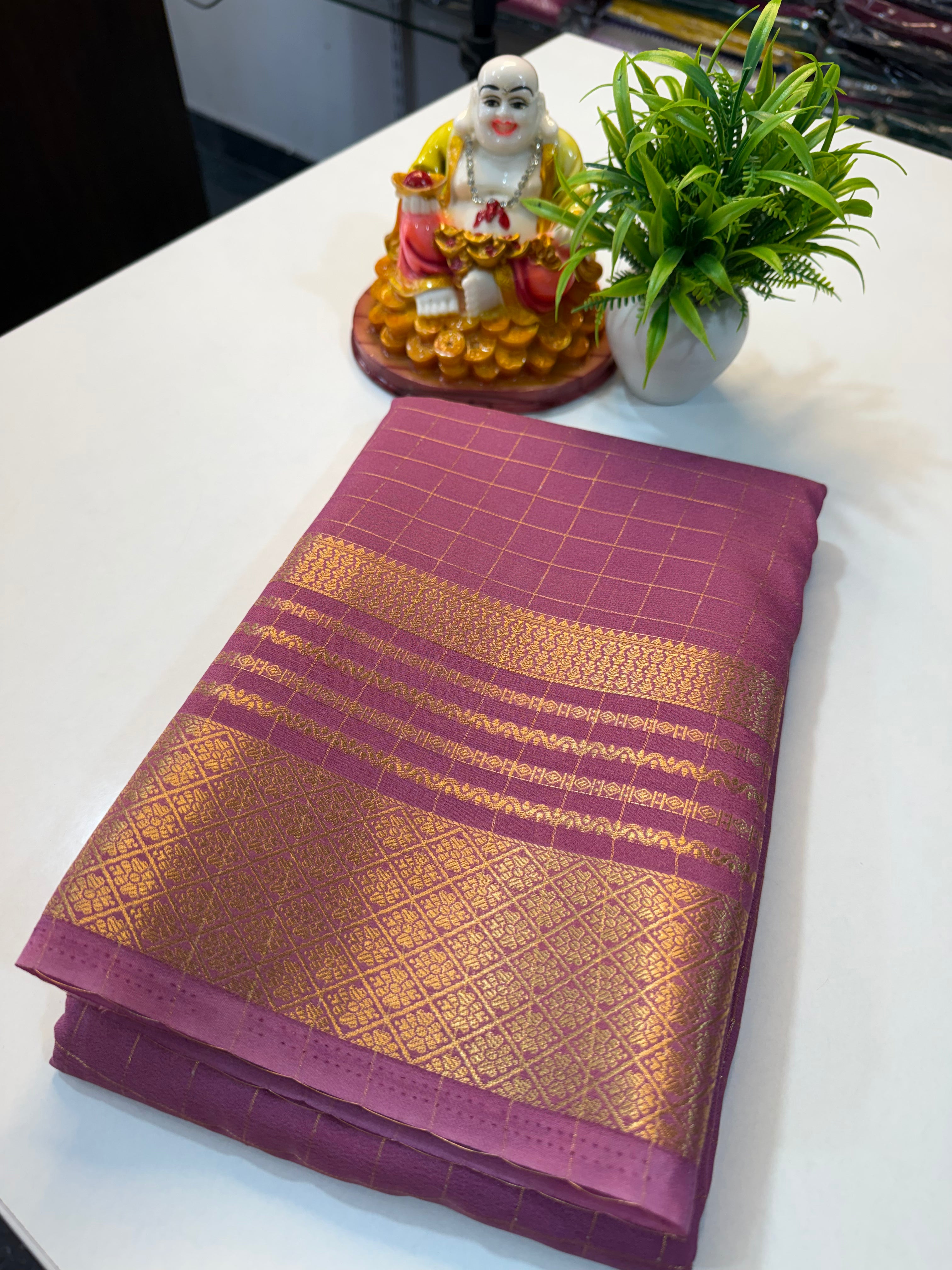 Mysore Crepe Silk Saree with Checks & Beautiful Border..