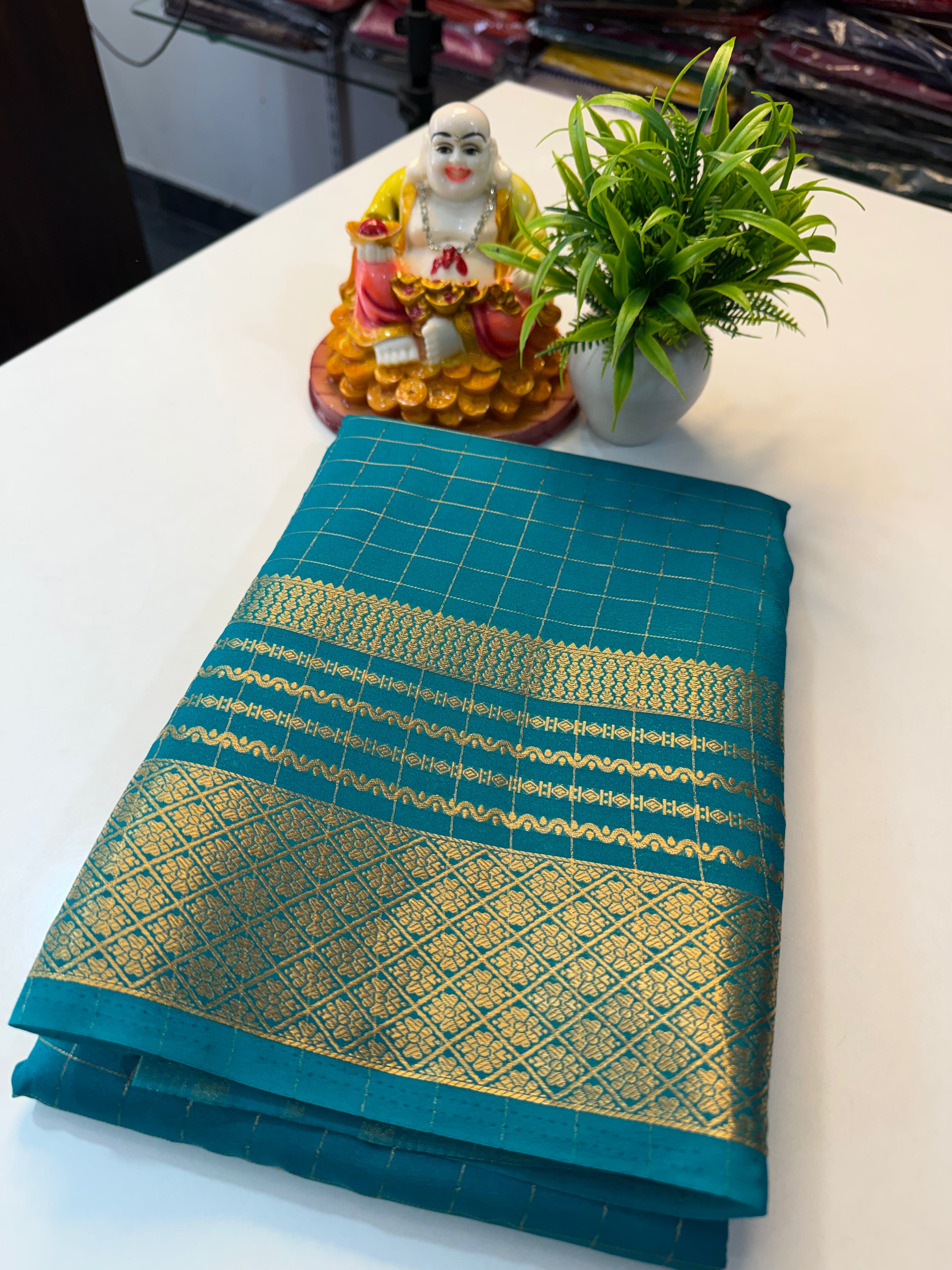 Mysore Crepe Silk Saree with Checks & Beautiful Border..