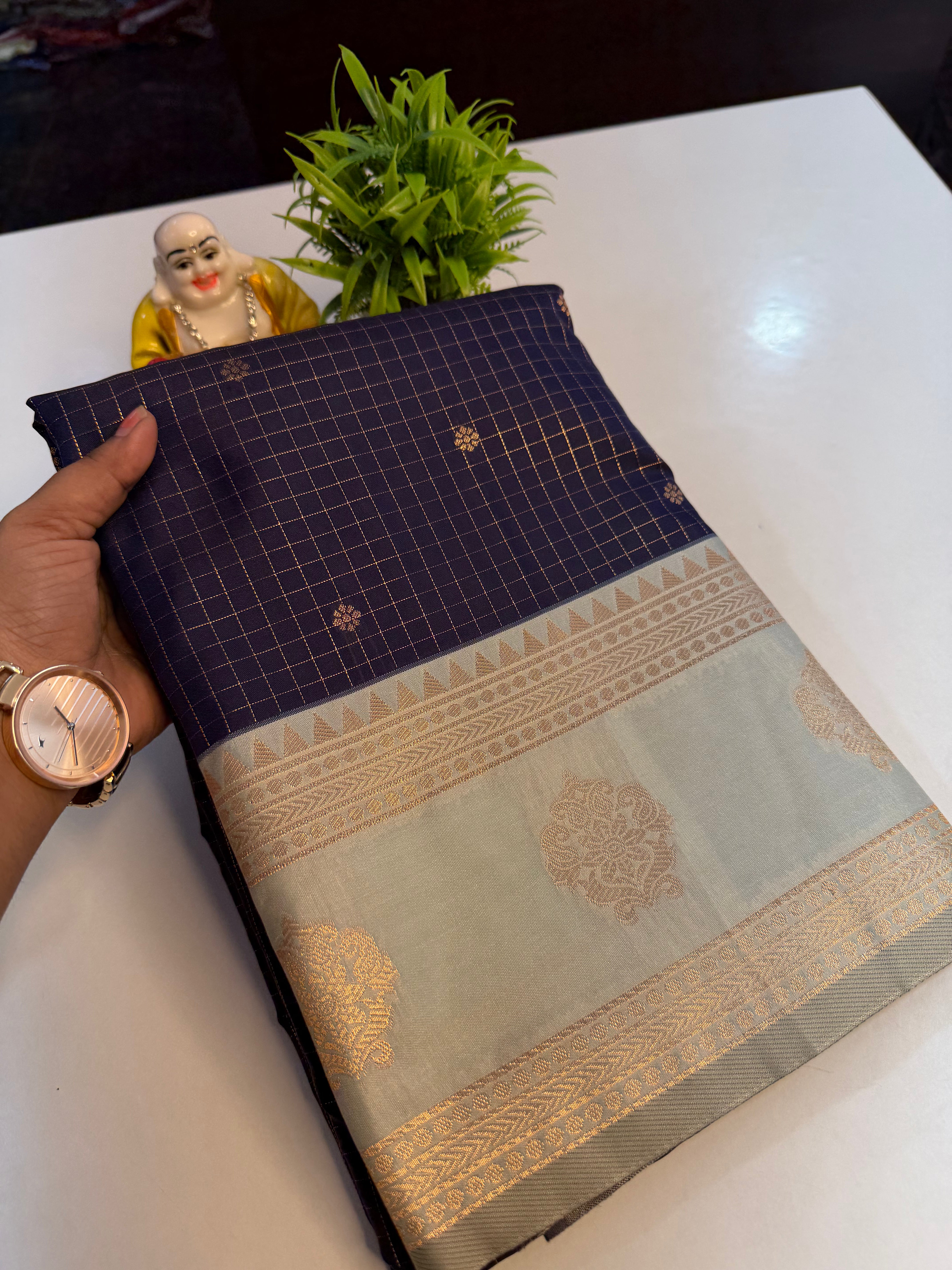 Premium Semi Silk Saree with Checks & Buttas | Rich Pallu..