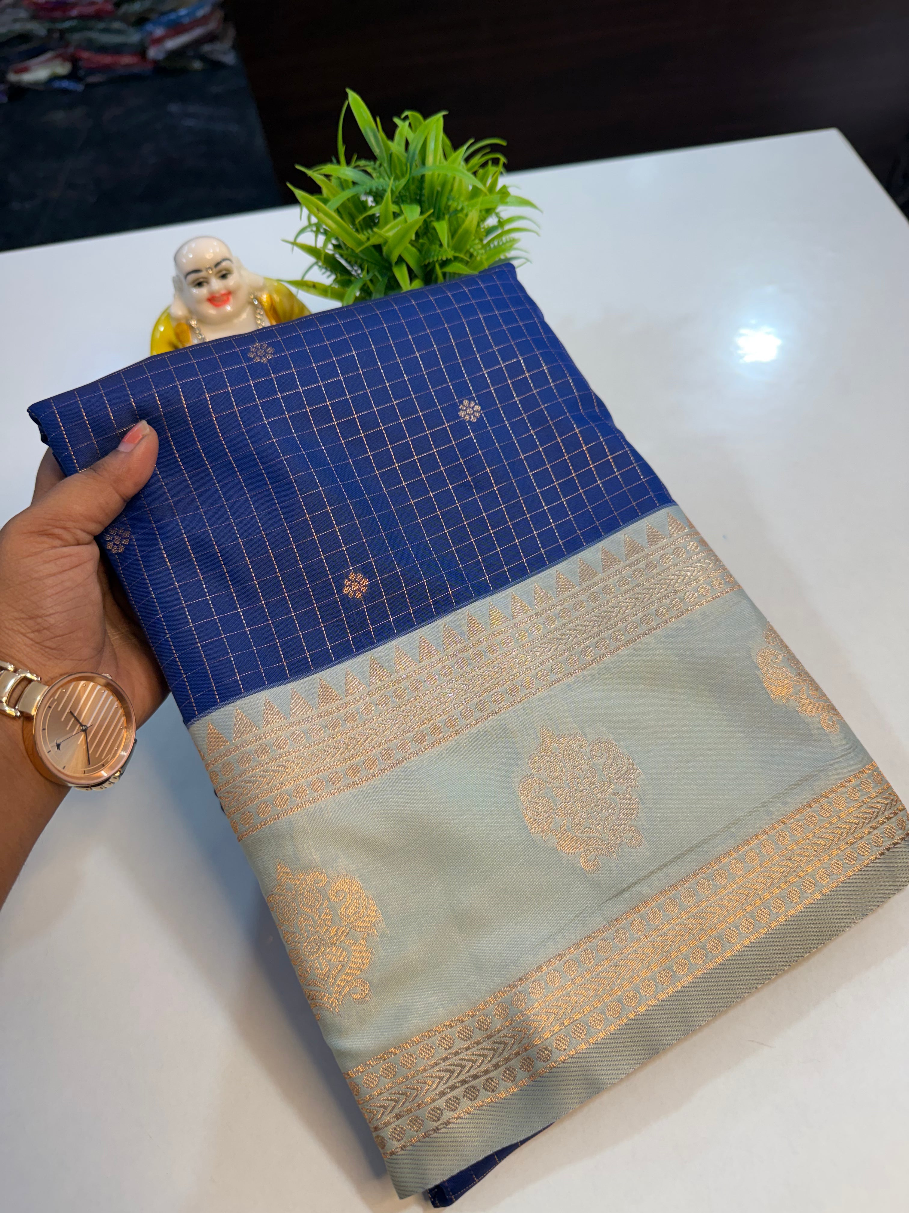 Premium Semi Silk Saree with Checks & Buttas | Rich Pallu..