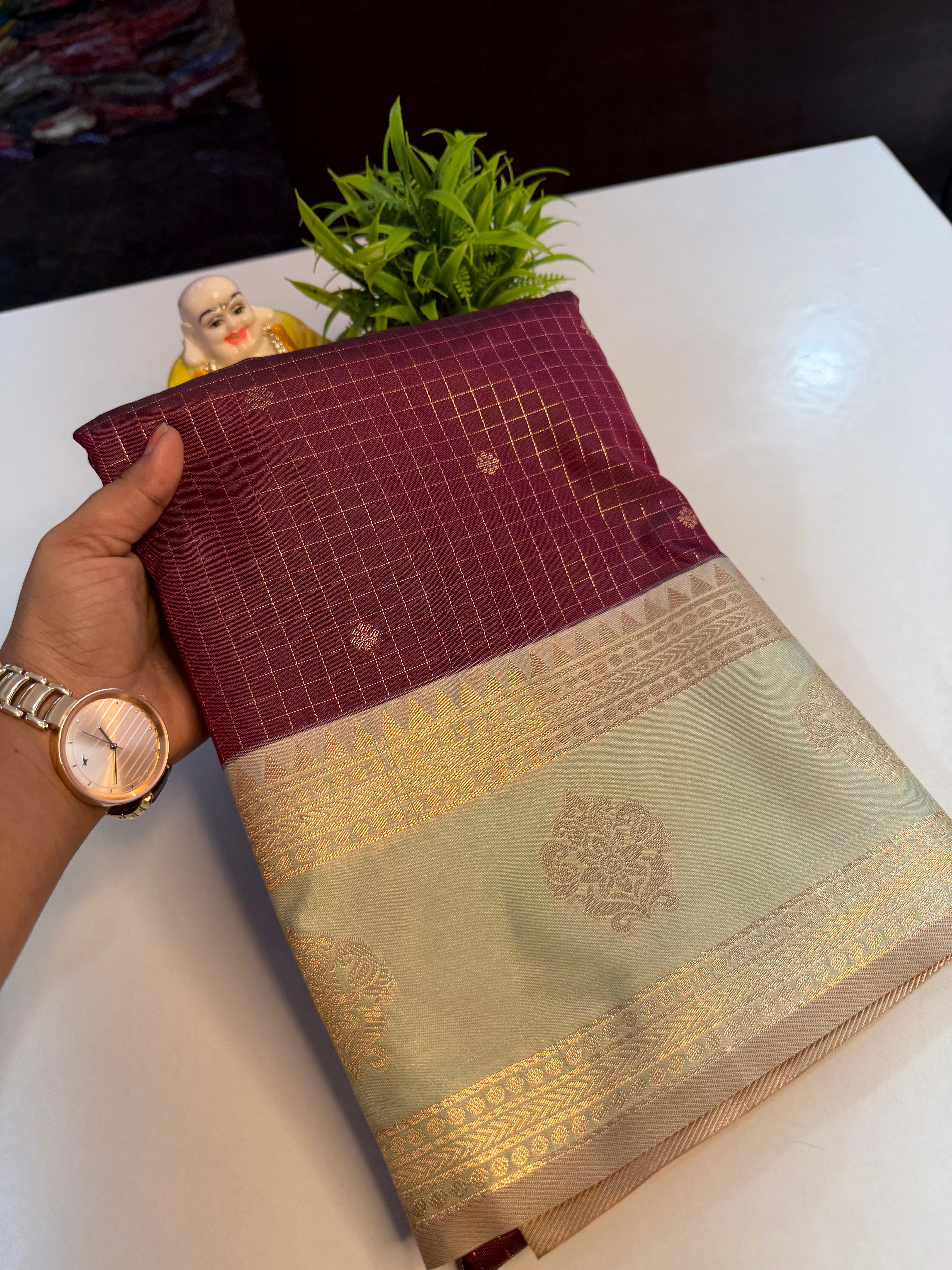 Premium Semi Silk Saree with Checks & Buttas | Rich Pallu..