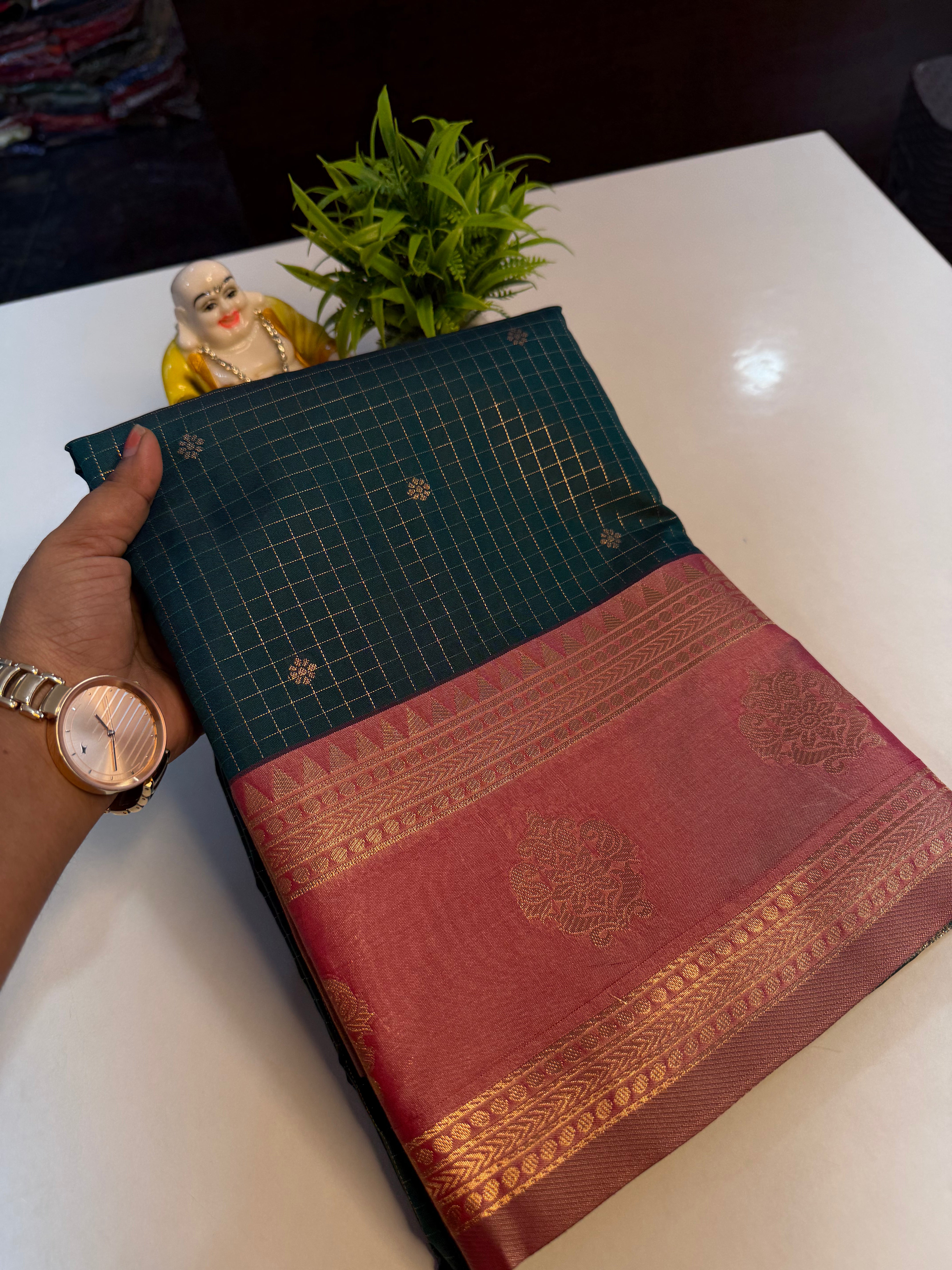 Premium Semi Silk Saree with Checks & Buttas | Rich Pallu..