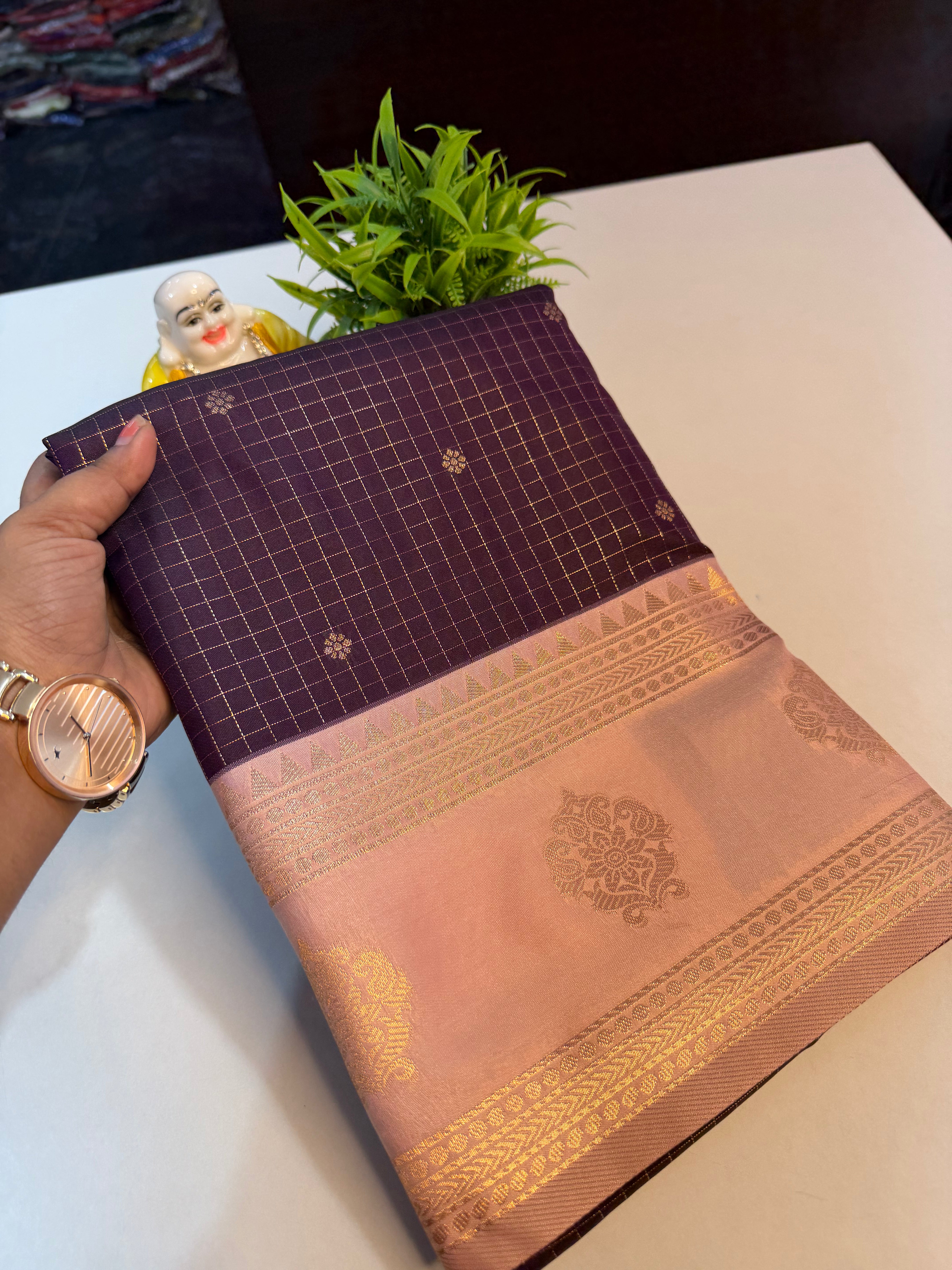 Premium Semi Silk Saree with Checks & Buttas | Rich Pallu..