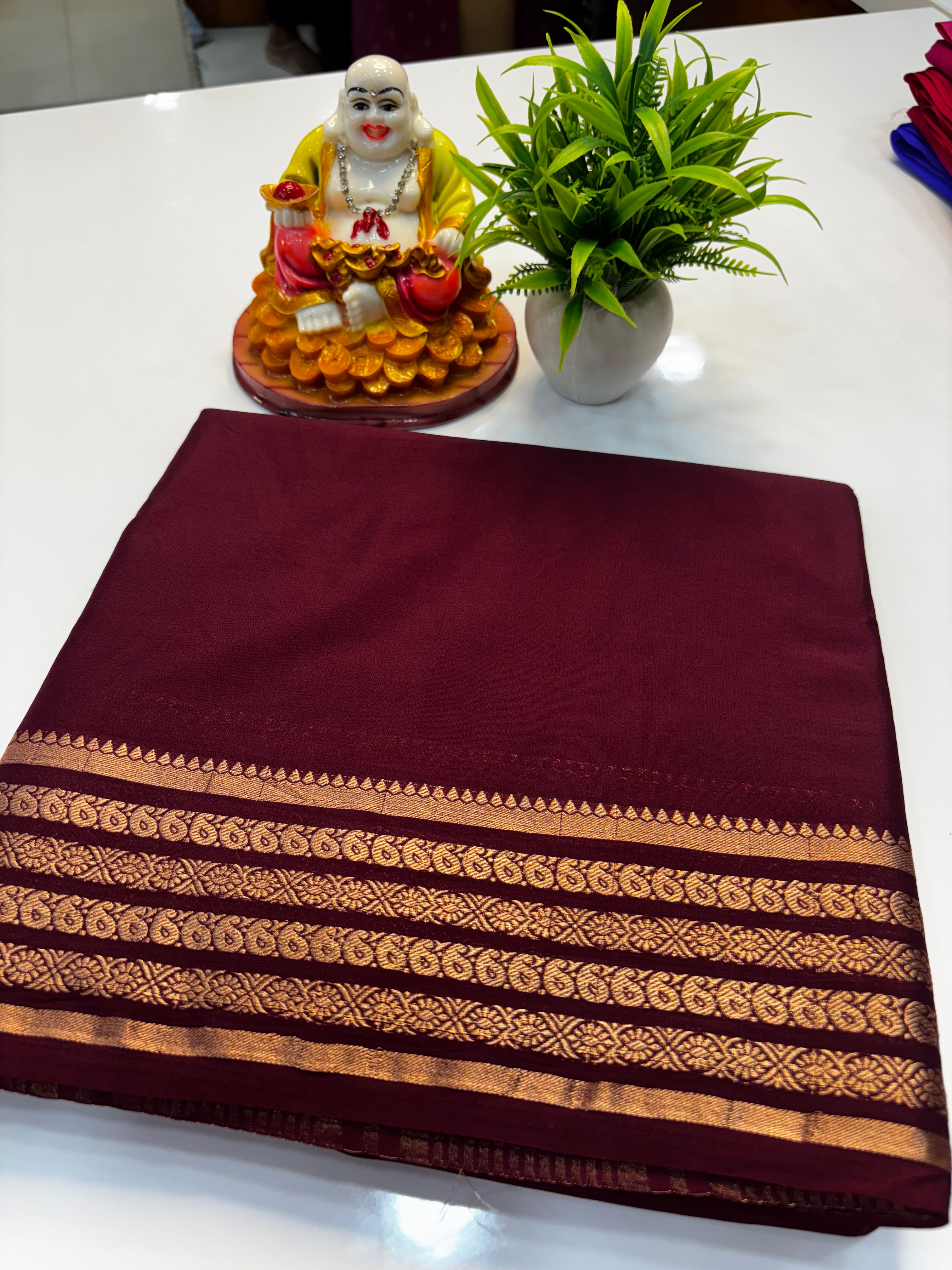 Mysore Crepe Silk Saree with Elegant Border & Rich Pallu