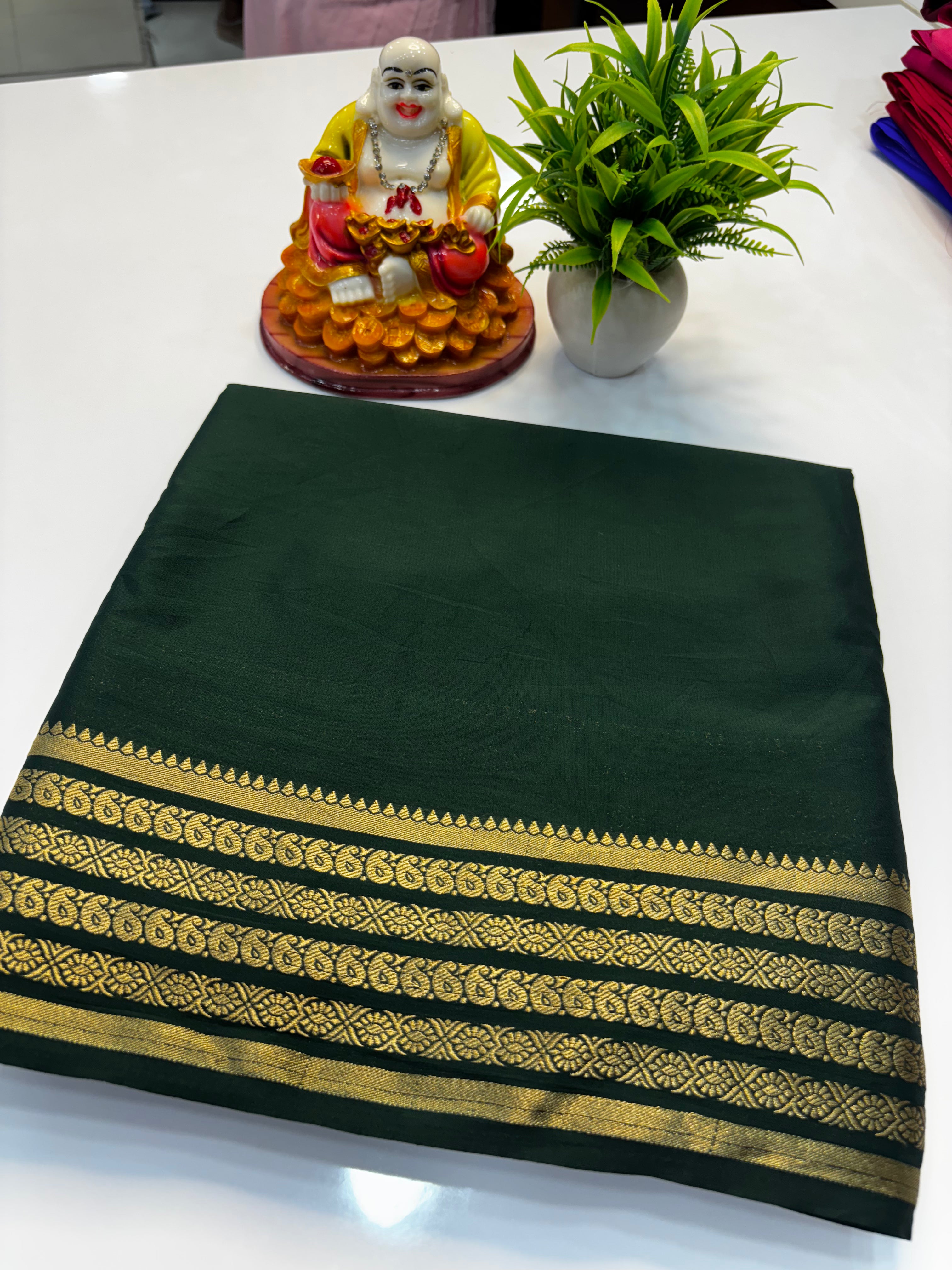 Mysore Crepe Silk Saree with Elegant Border & Rich Pallu