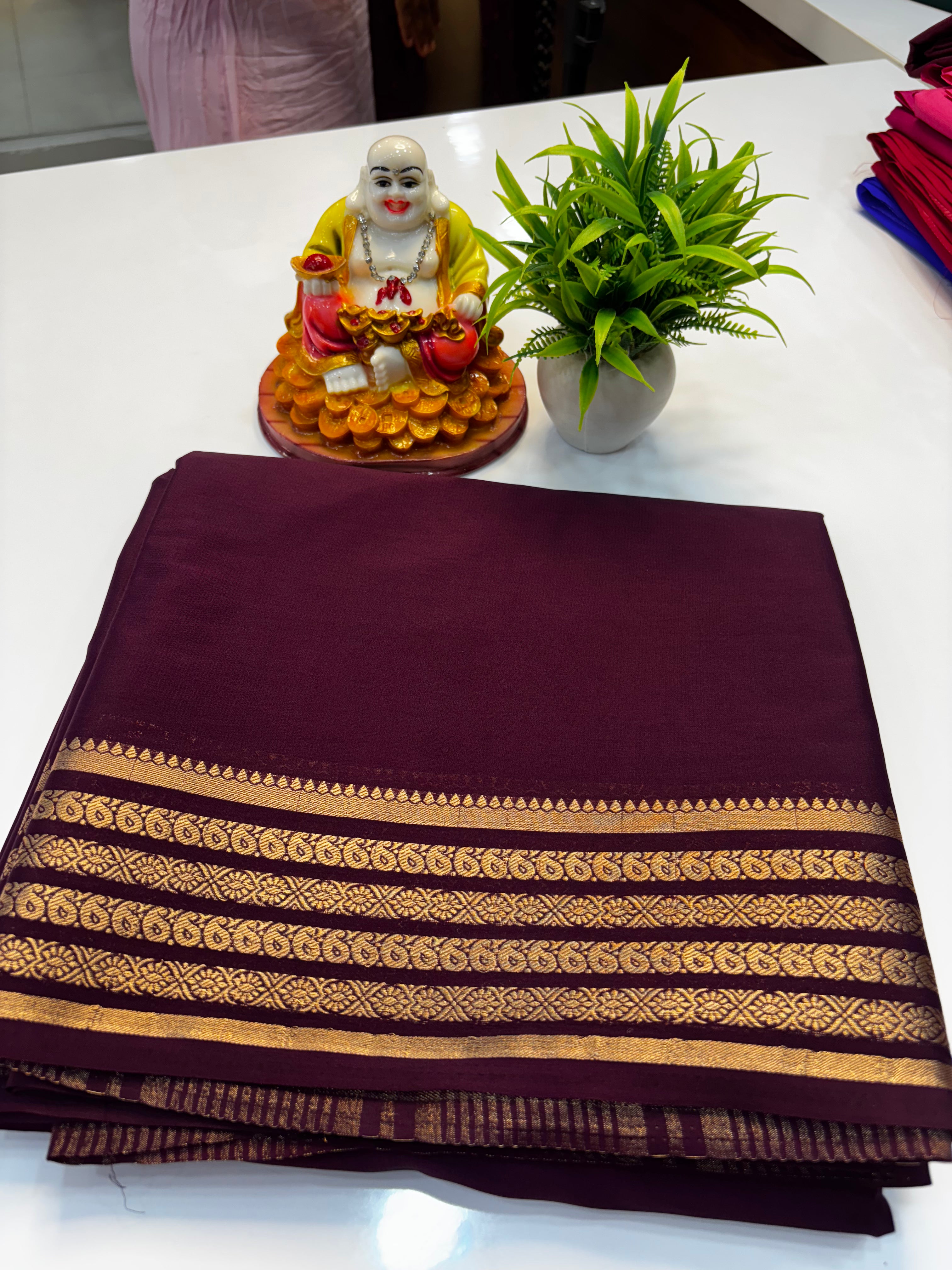Mysore Crepe Silk Saree with Elegant Border & Rich Pallu