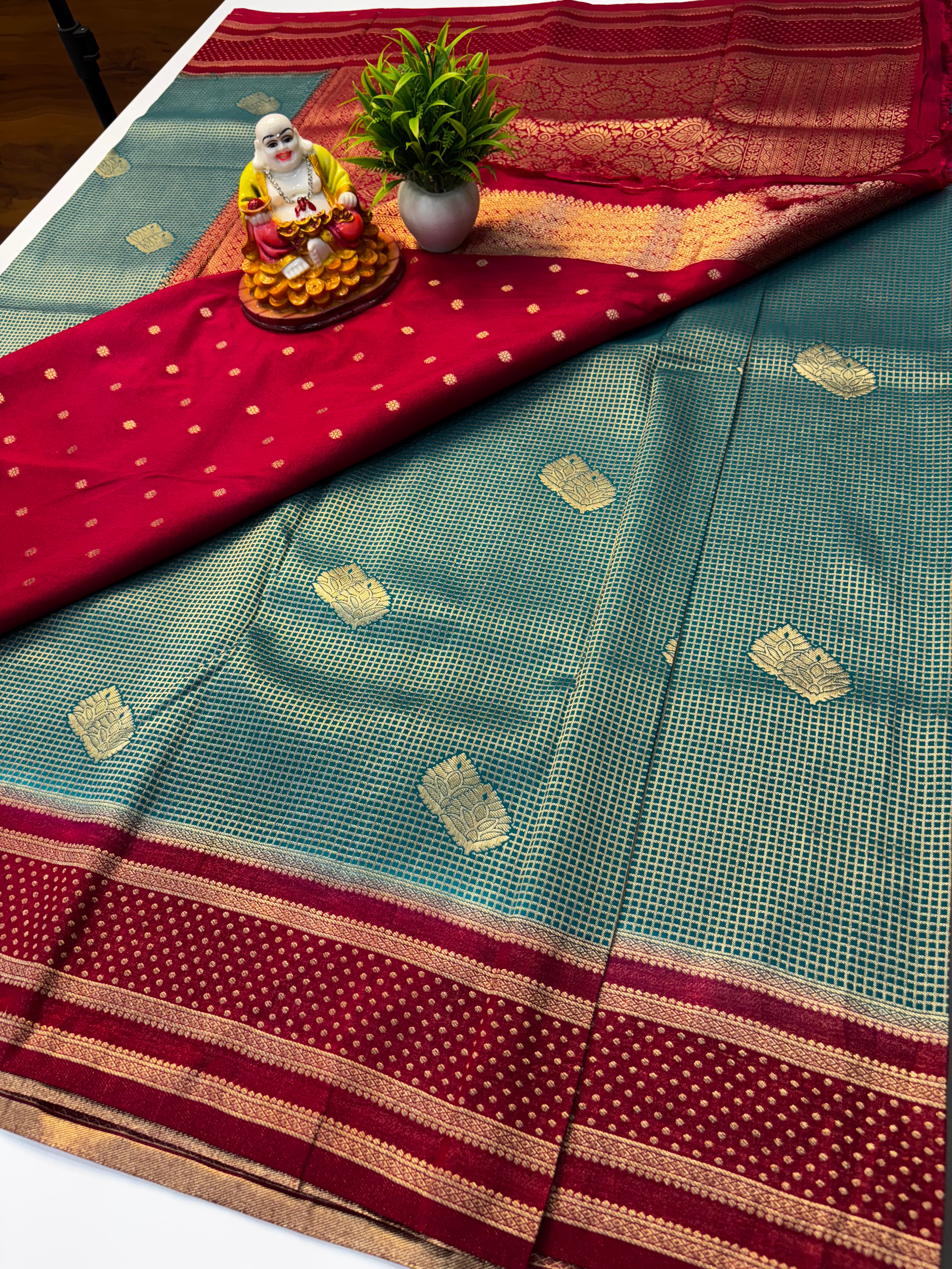 Premium Georgette Saree with Check Pattern, Rich Pallu & Butta Blouse – Padmavathi Silks and Sarees