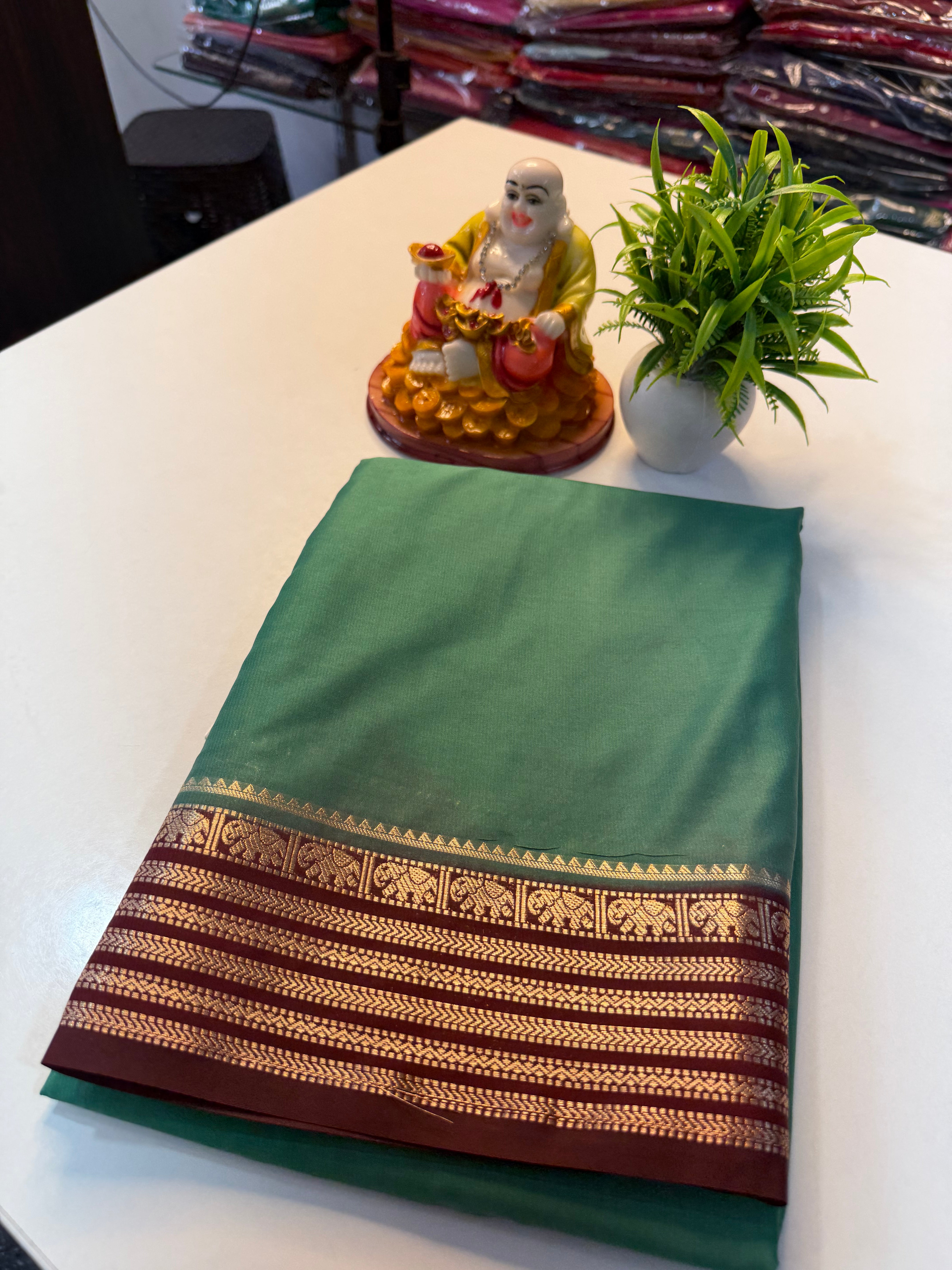 Mysore Crepe Silk Saree with Elephant Border & Chit Pallu…