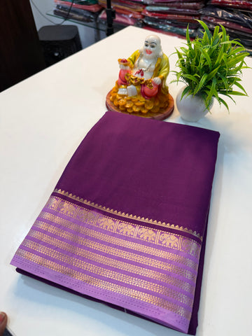 Mysore Crepe Silk Saree with Elephant Border & Chit Pallu…
