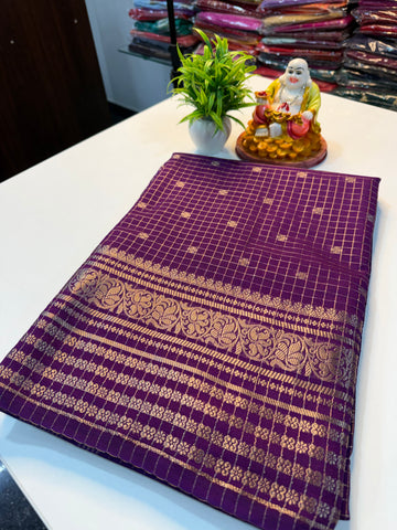 Mysore Crepe Silk Saree with Checks & Butta | Rich Pallu…