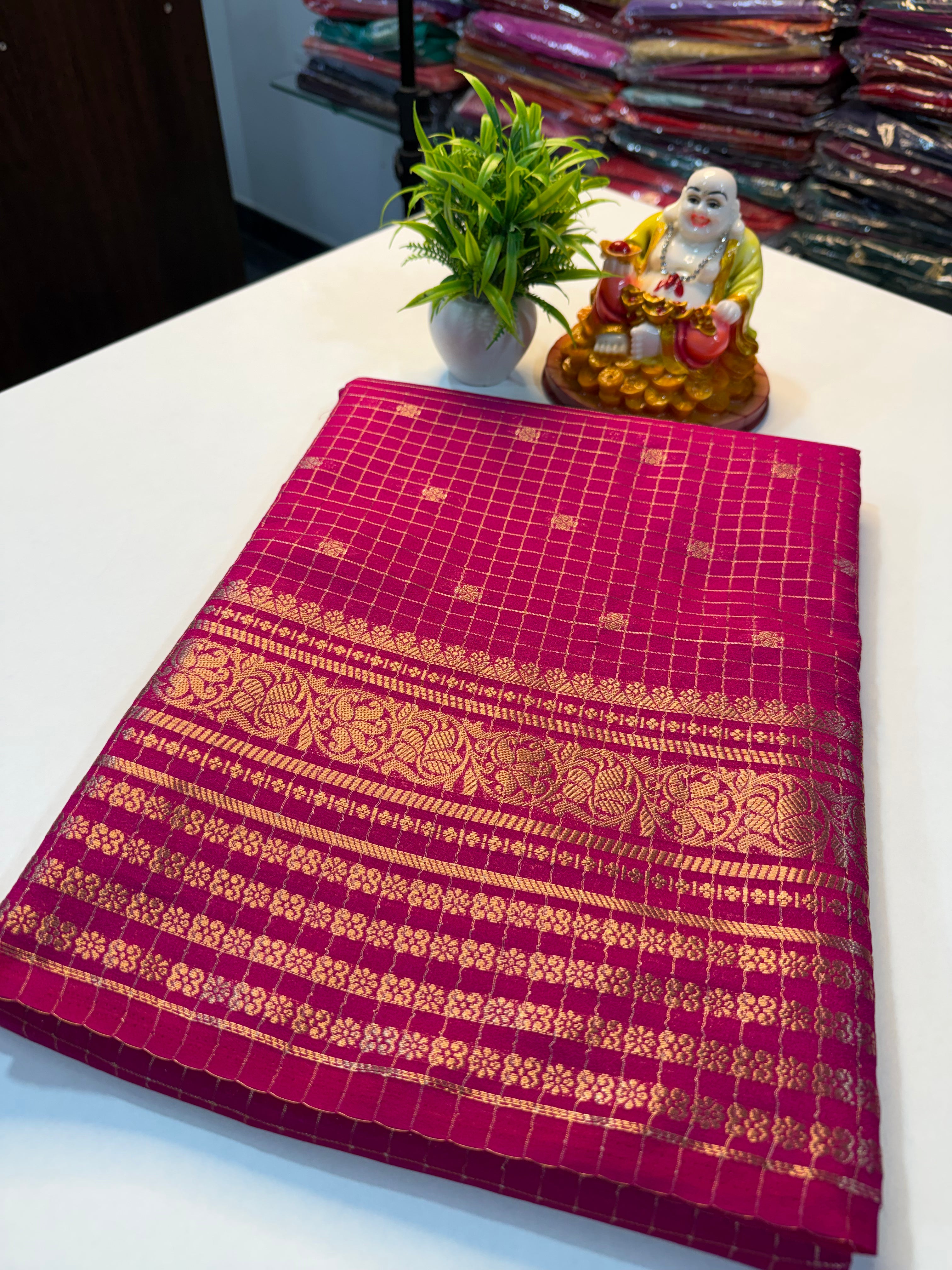 Mysore Crepe Silk Saree with Checks & Butta | Rich Pallu…
