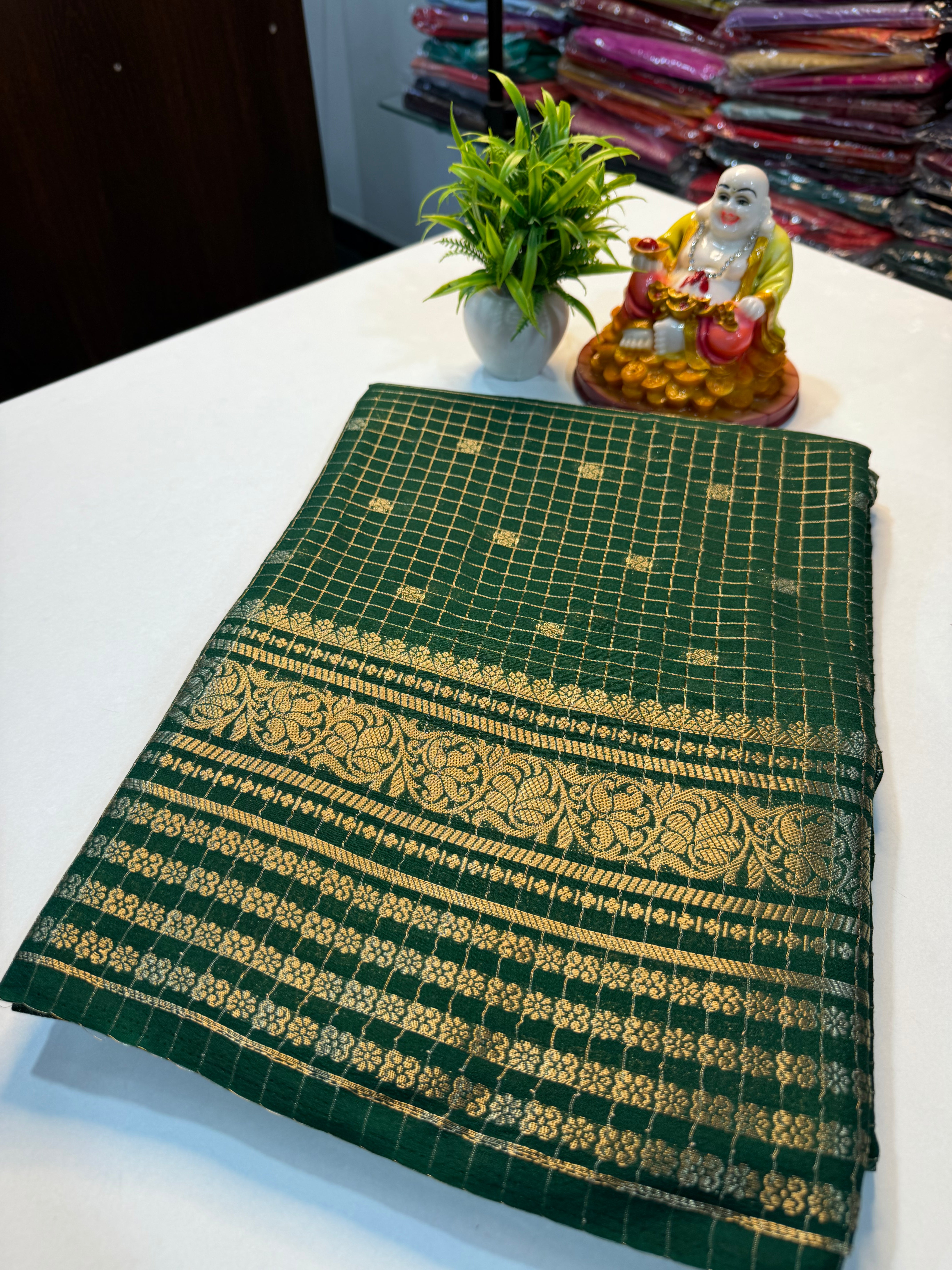 Mysore Crepe Silk Saree with Checks & Butta | Rich Pallu…