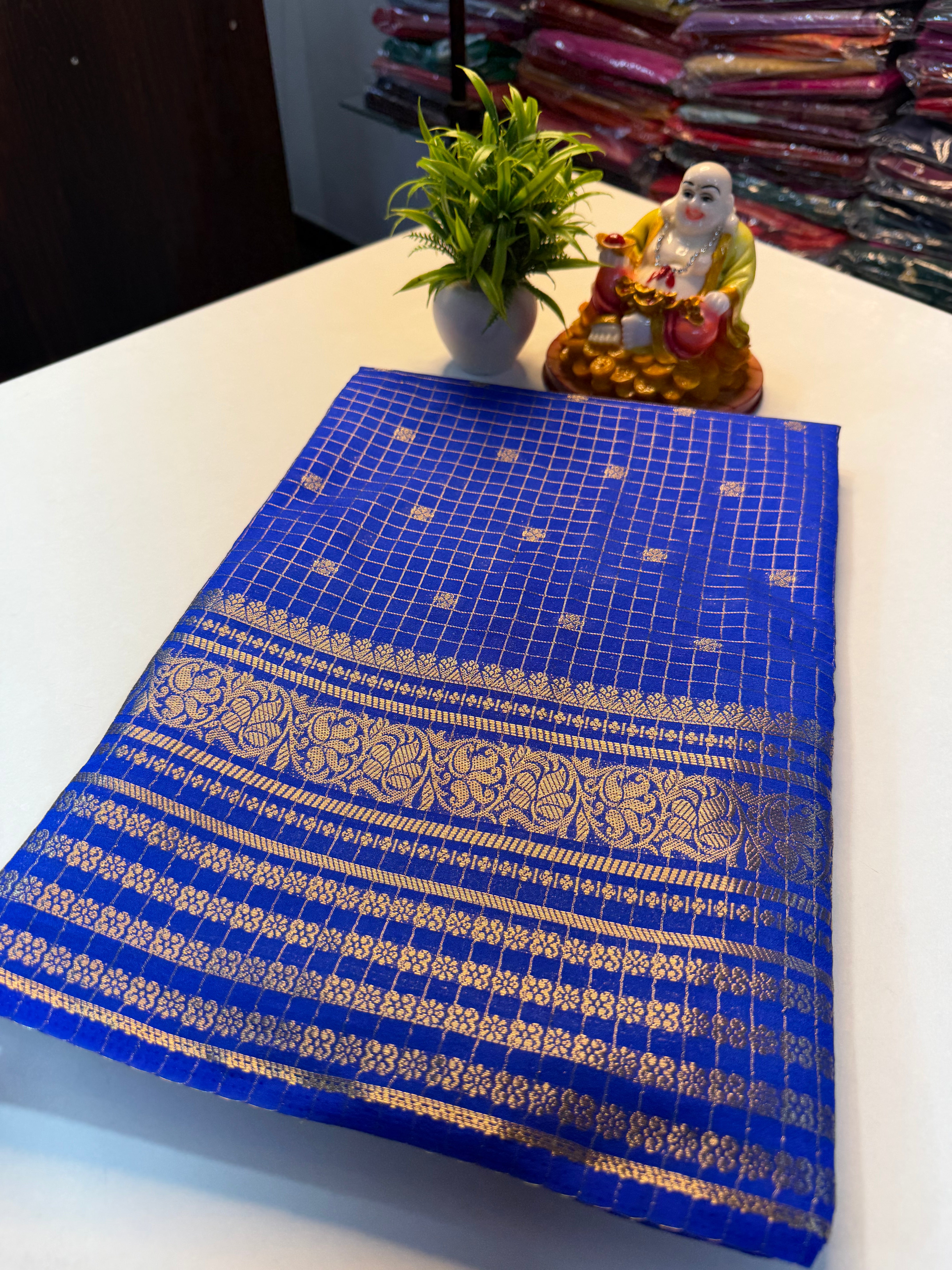Mysore Crepe Silk Saree with Checks & Butta | Rich Pallu…