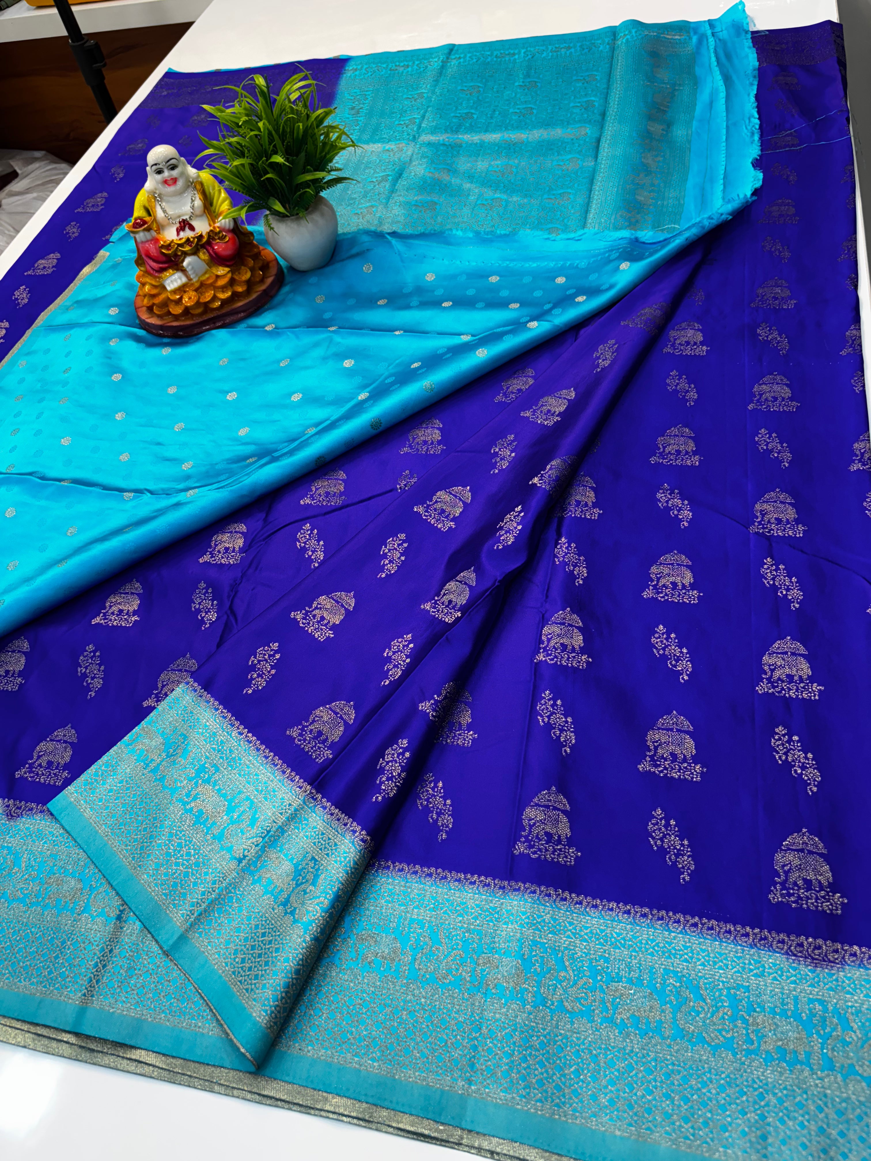 Premium Satin Saree with Elephant Buttas & Rich Pallu with Blouse