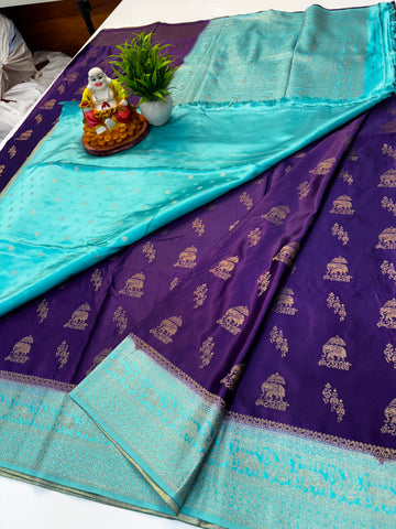 Premium Satin Saree with Elephant Buttas & Rich Pallu with Blouse