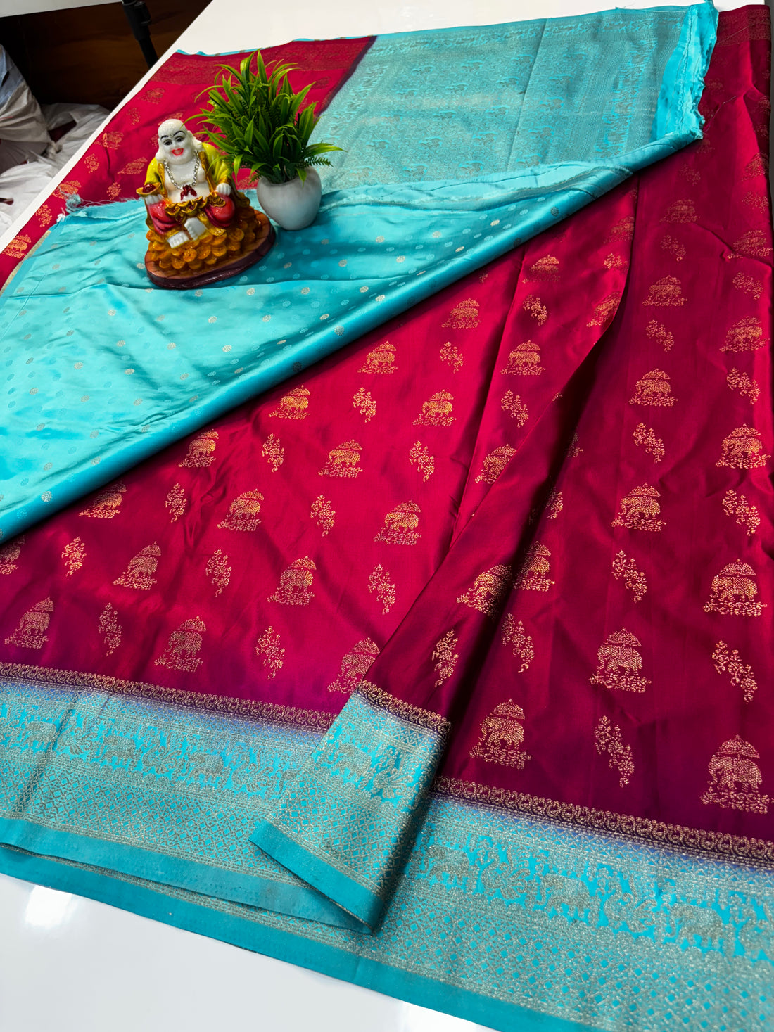 Premium Satin Saree with Elephant Buttas & Rich Pallu with Blouse
