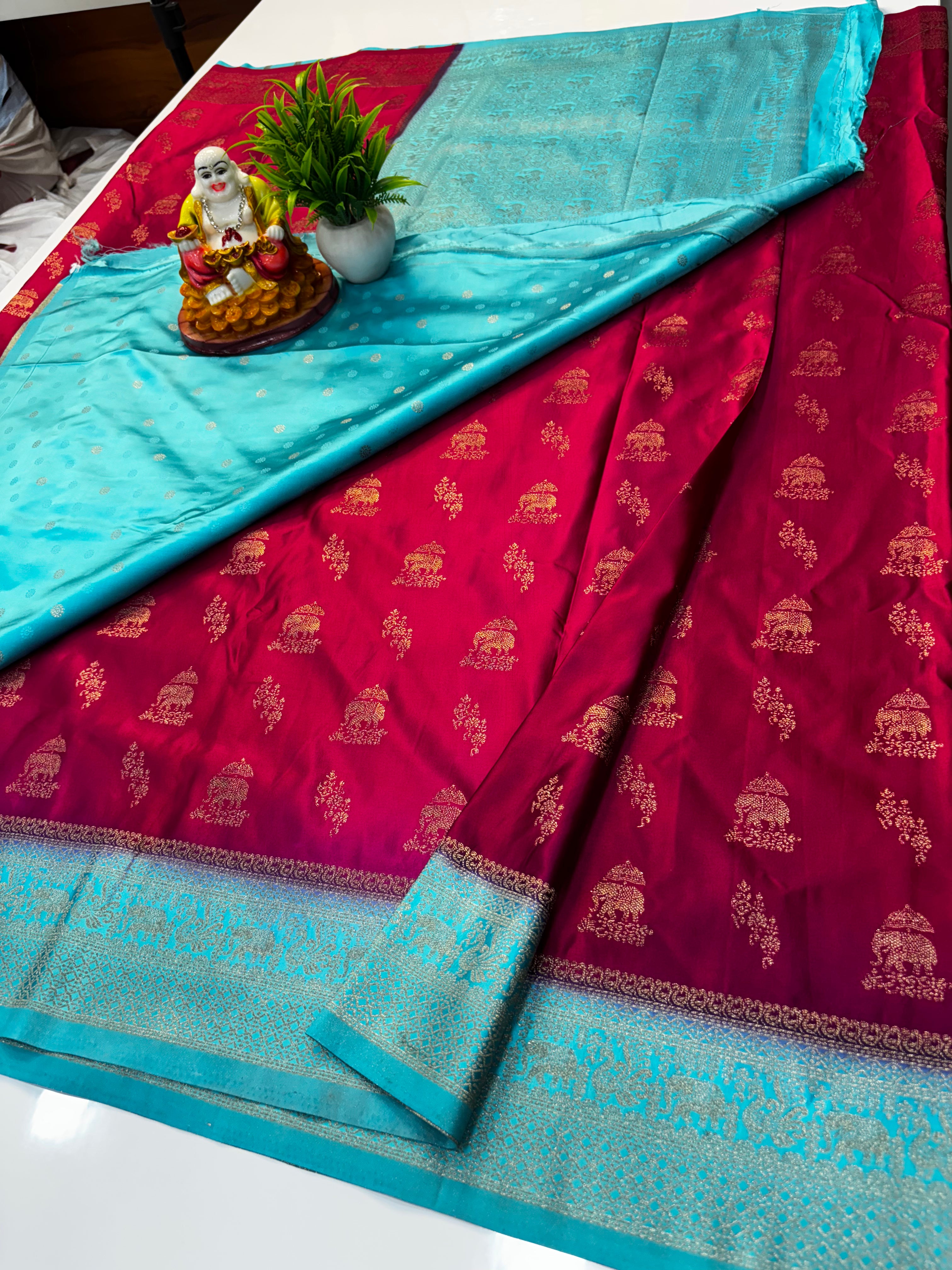 Premium Satin Saree with Elephant Buttas & Rich Pallu with Blouse