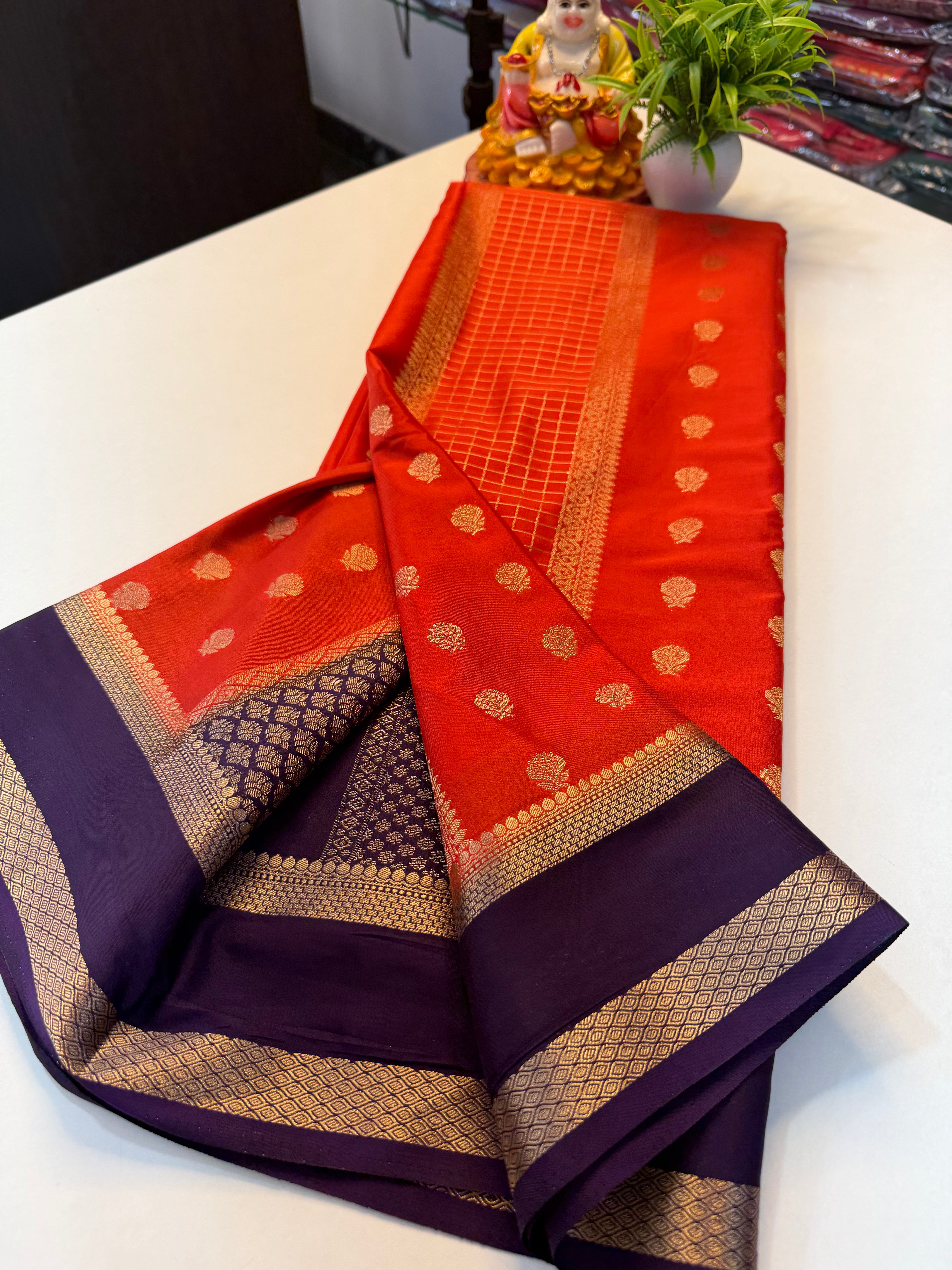 Premium Mysore Crepe Silk Saree with Checks & Butta | Rich pallu …