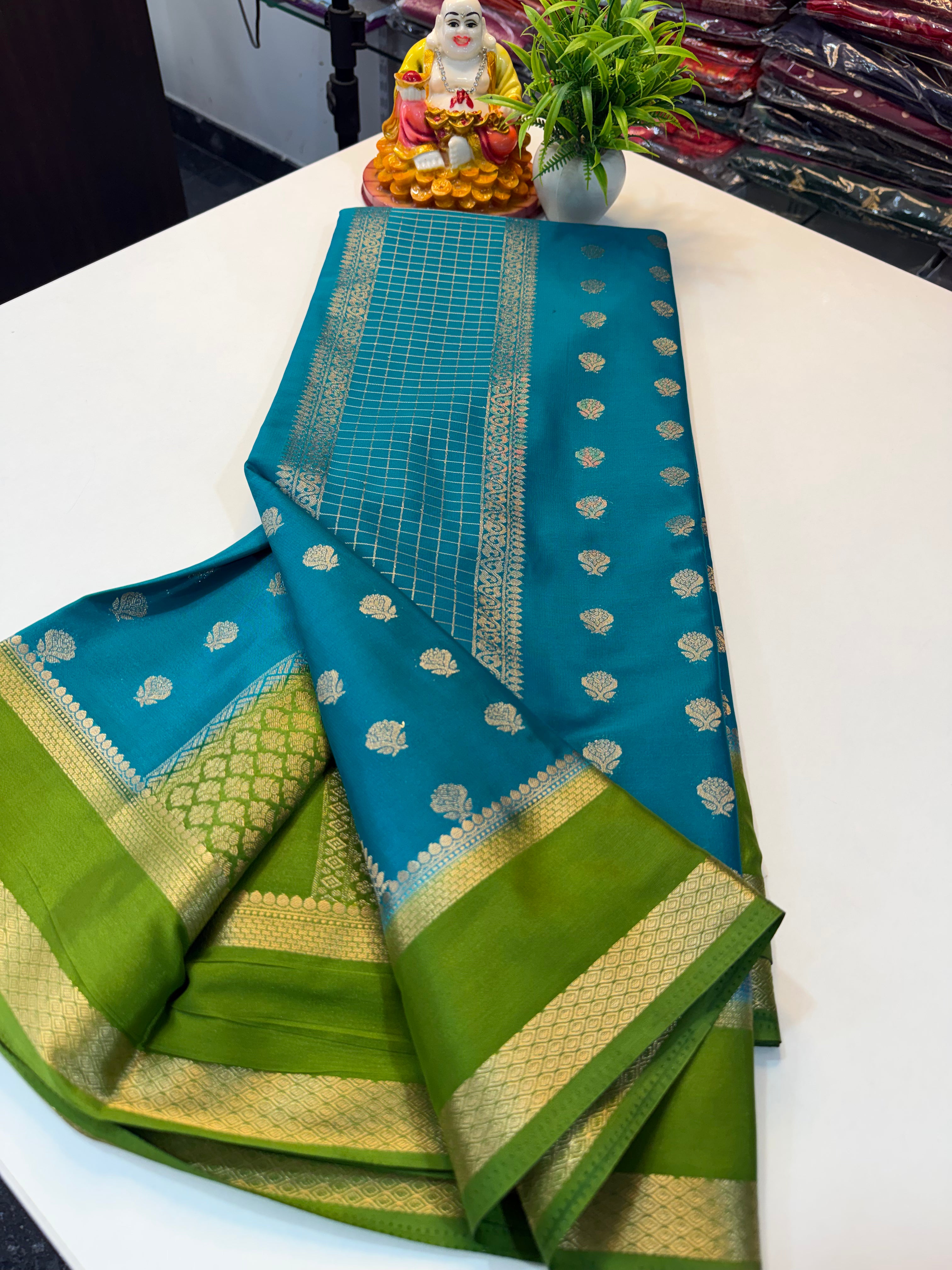 Premium Mysore Crepe Silk Saree with Checks & Butta | Rich pallu …