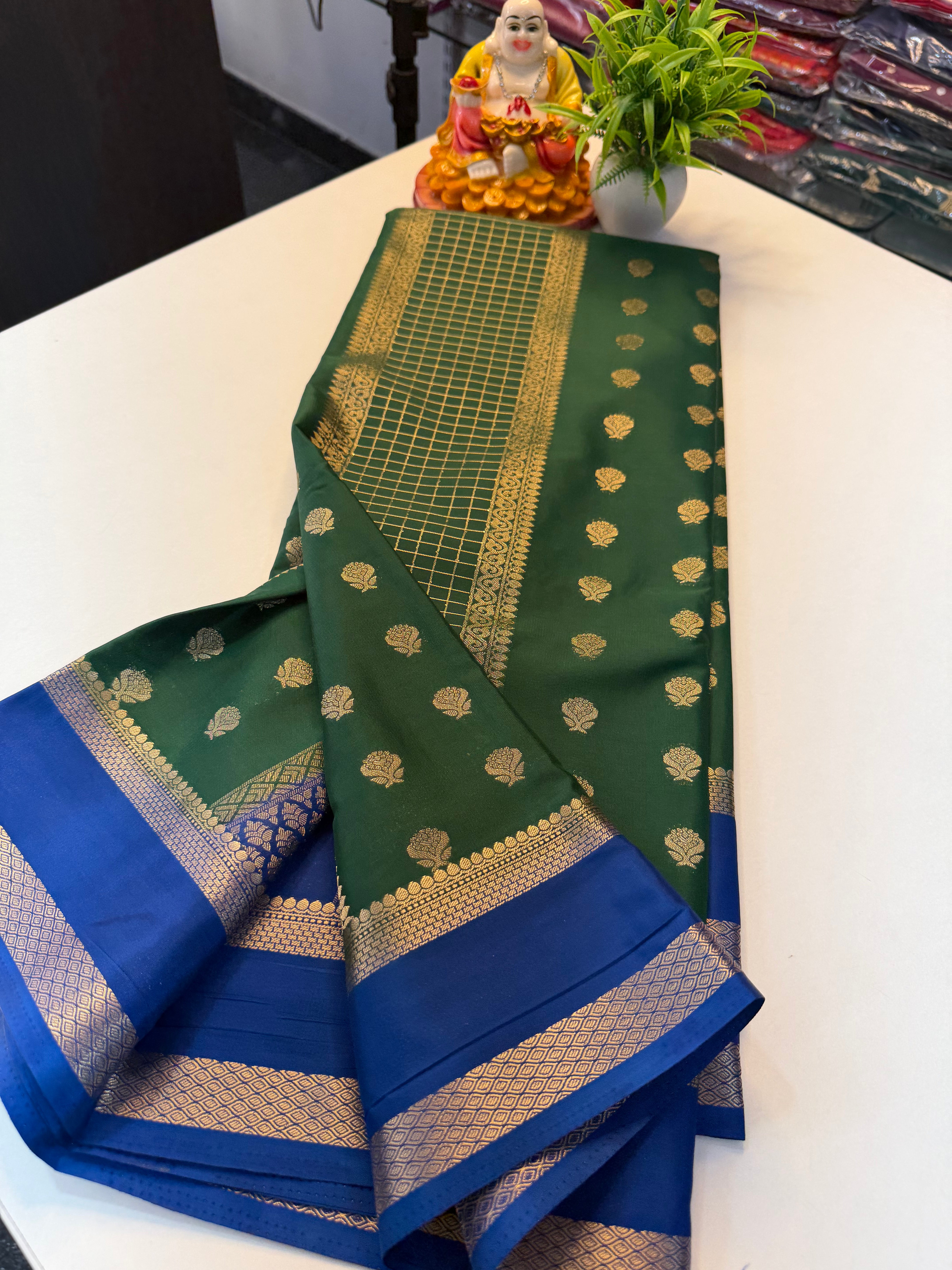 Premium Mysore Crepe Silk Saree with Checks & Butta | Rich pallu …