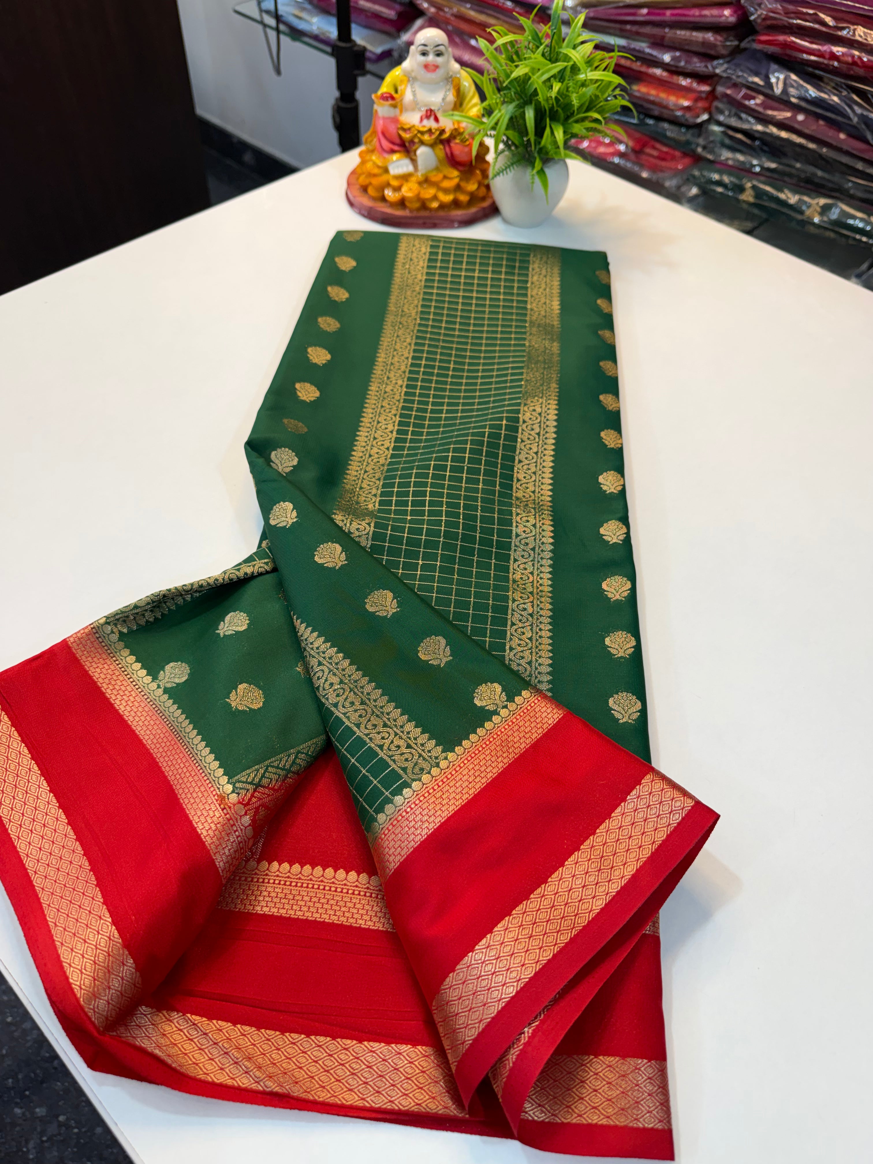 Premium Mysore Crepe Silk Saree with Checks & Butta | Rich pallu …