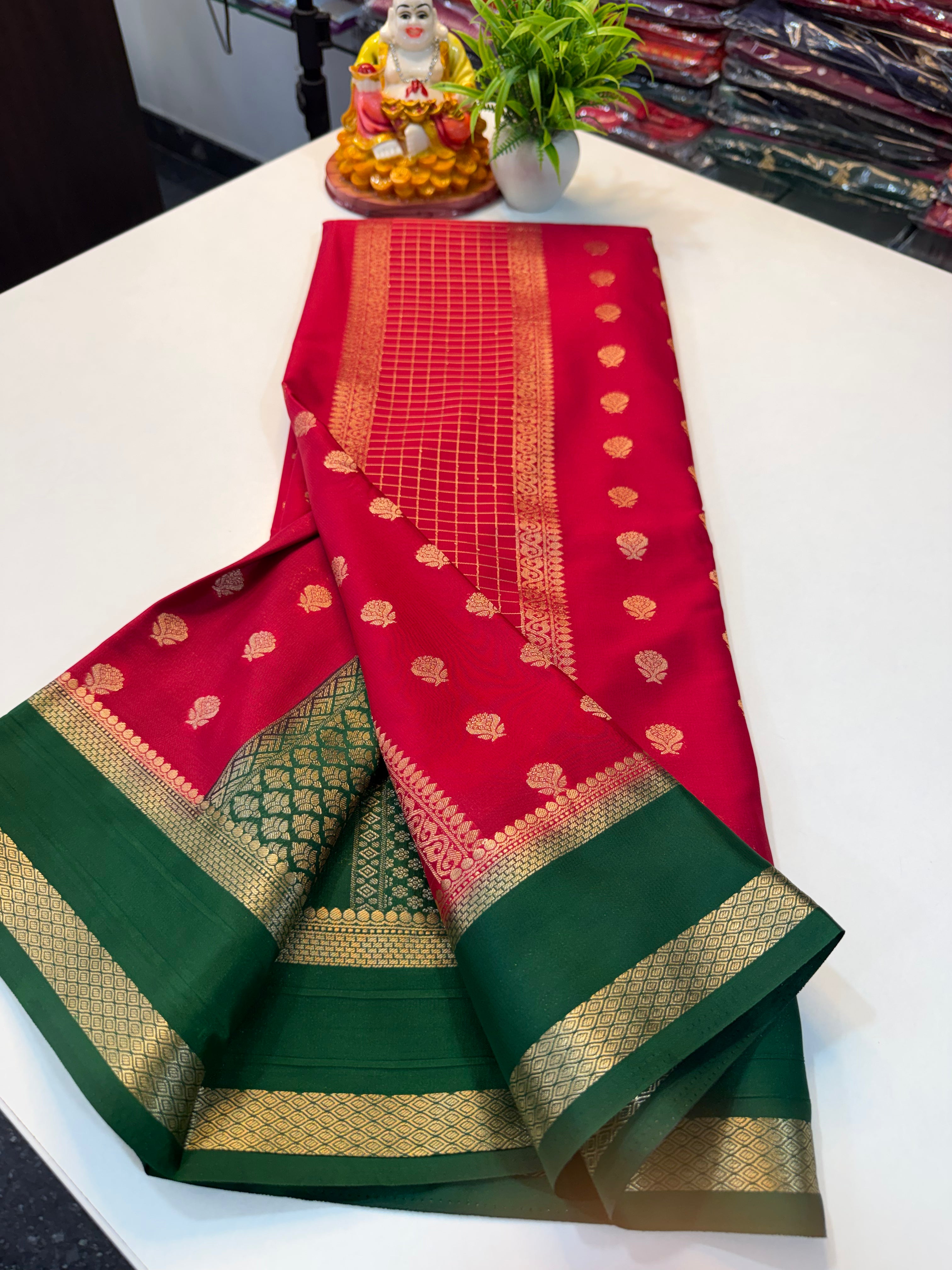 Premium Mysore Crepe Silk Saree with Checks & Butta | Rich pallu …