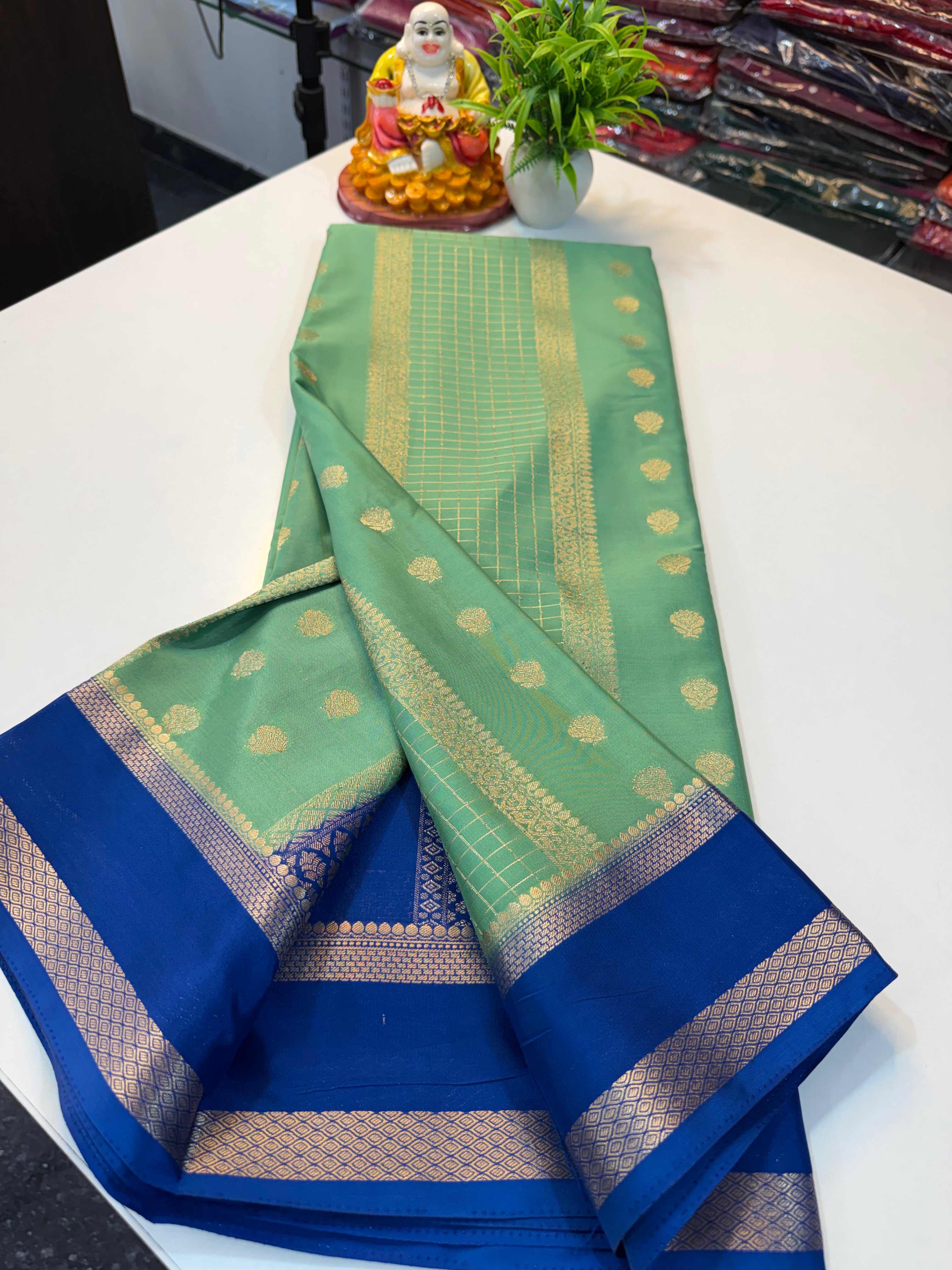 Premium Mysore Crepe Silk Saree with Checks & Butta | Rich pallu …