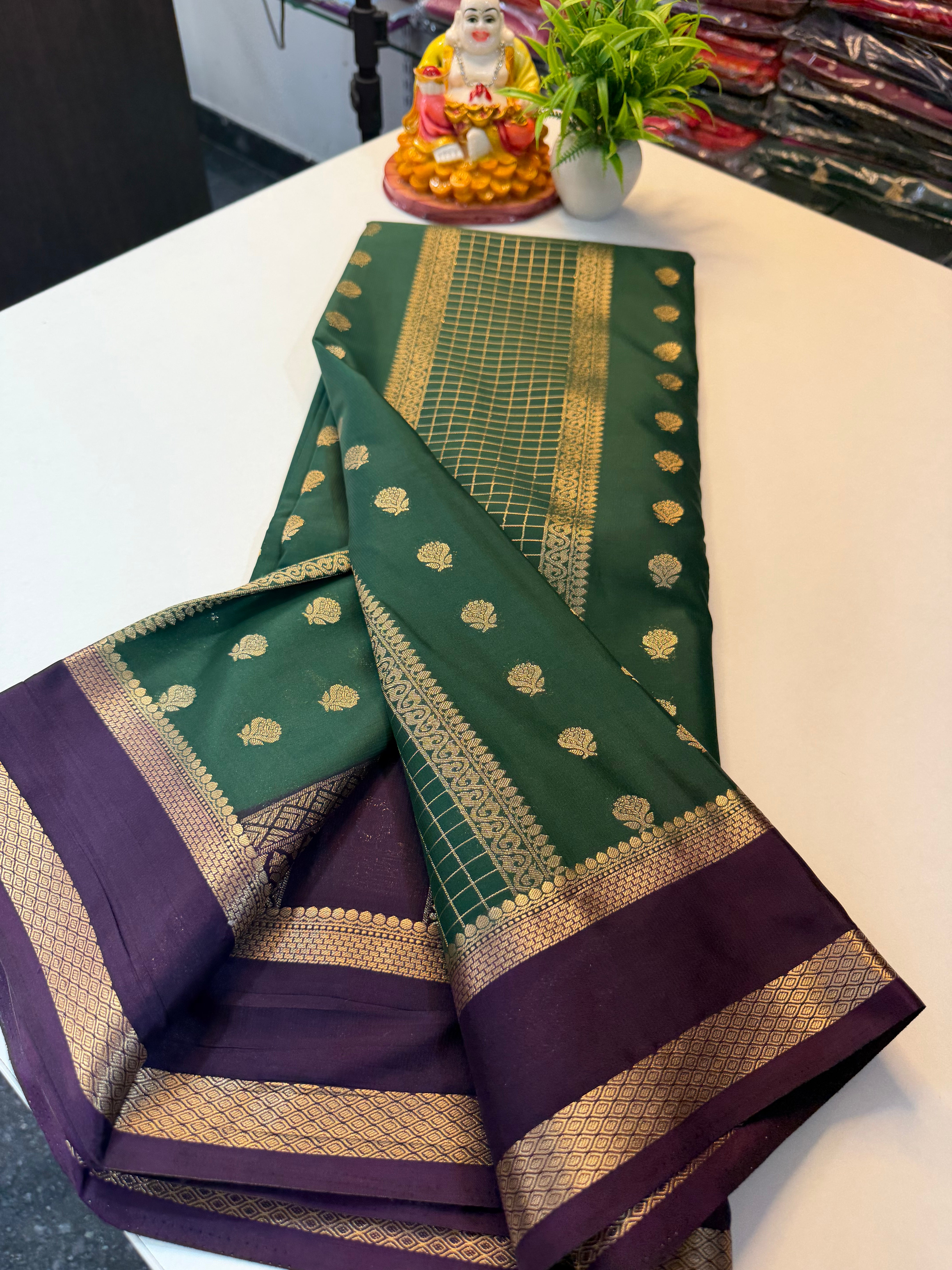 Premium Mysore Crepe Silk Saree with Checks & Butta | Rich pallu …