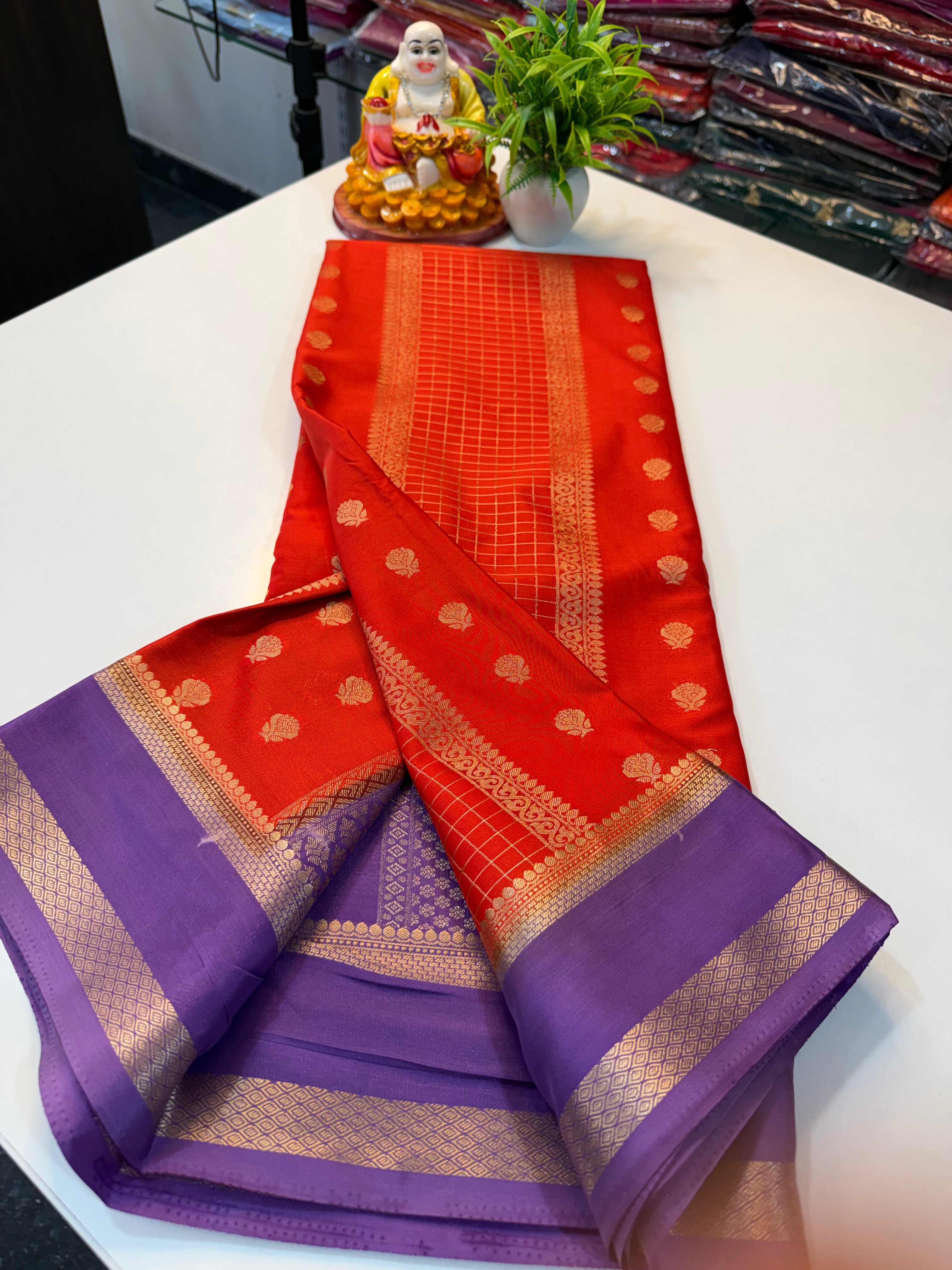 Premium Mysore Crepe Silk Saree with Checks & Butta | Rich pallu …