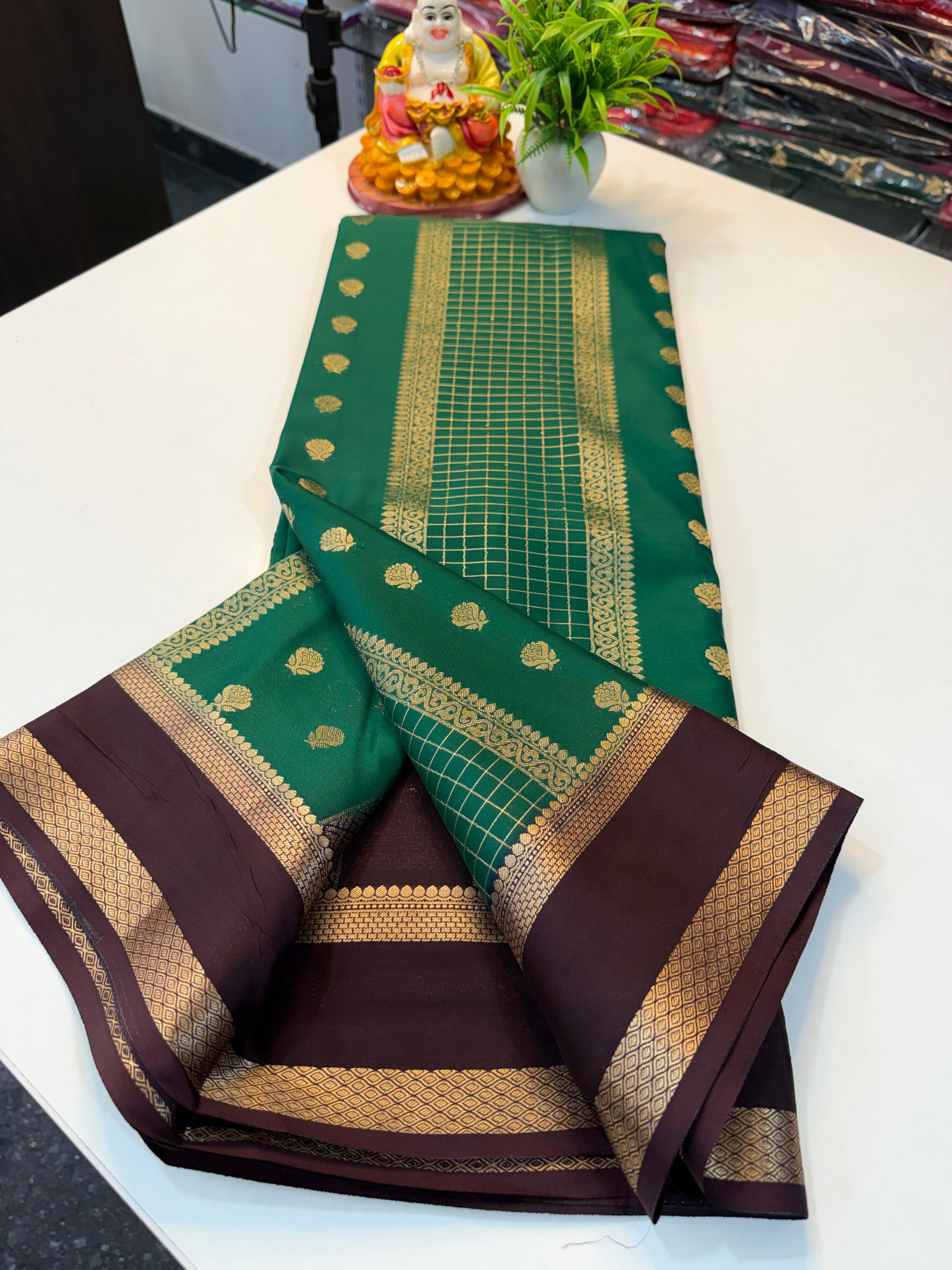 Premium Mysore Crepe Silk Saree with Checks & Butta | Rich pallu …