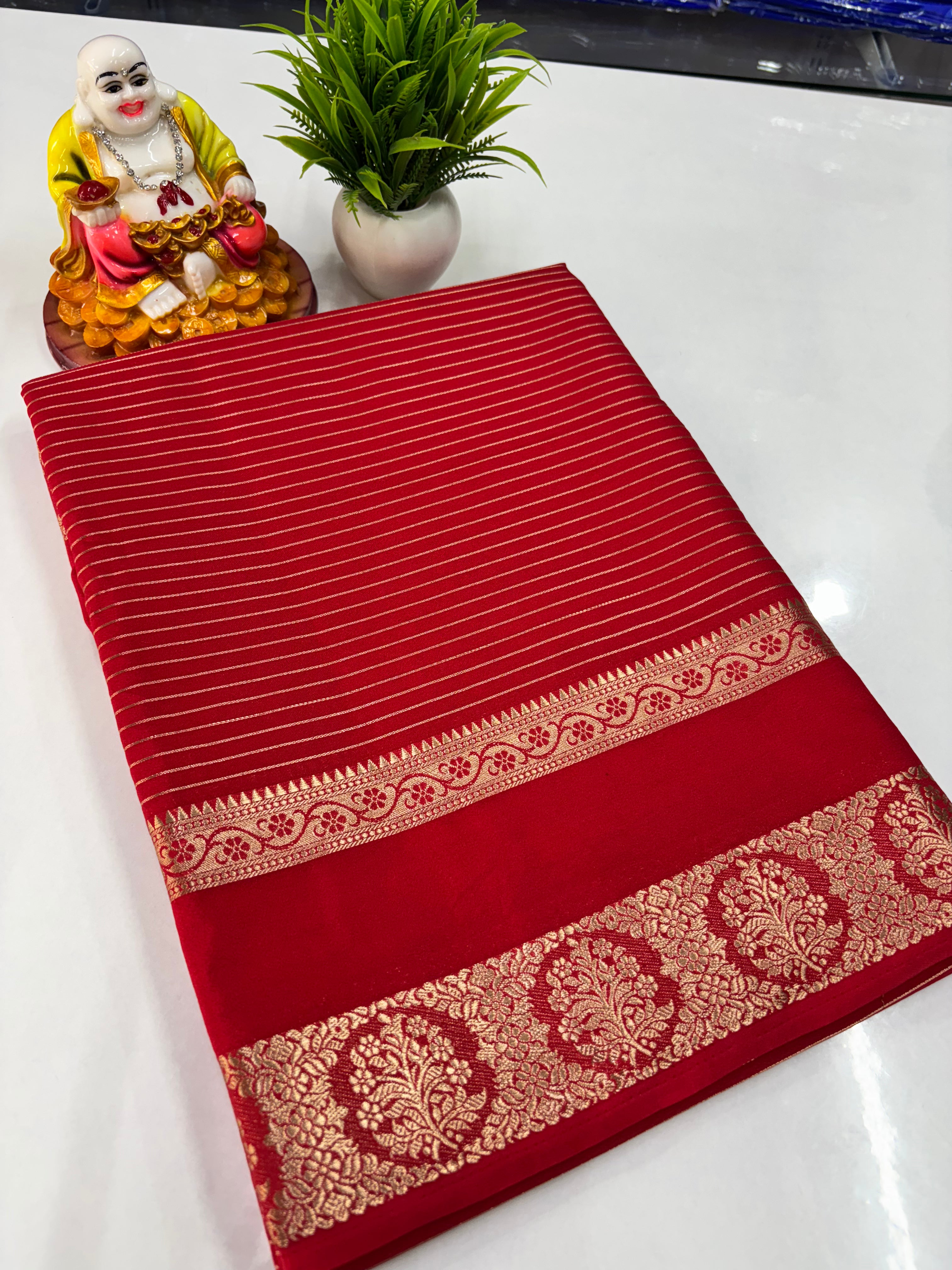 Semi Crepe Striped Saree — Padmavathi Silks & Sarees