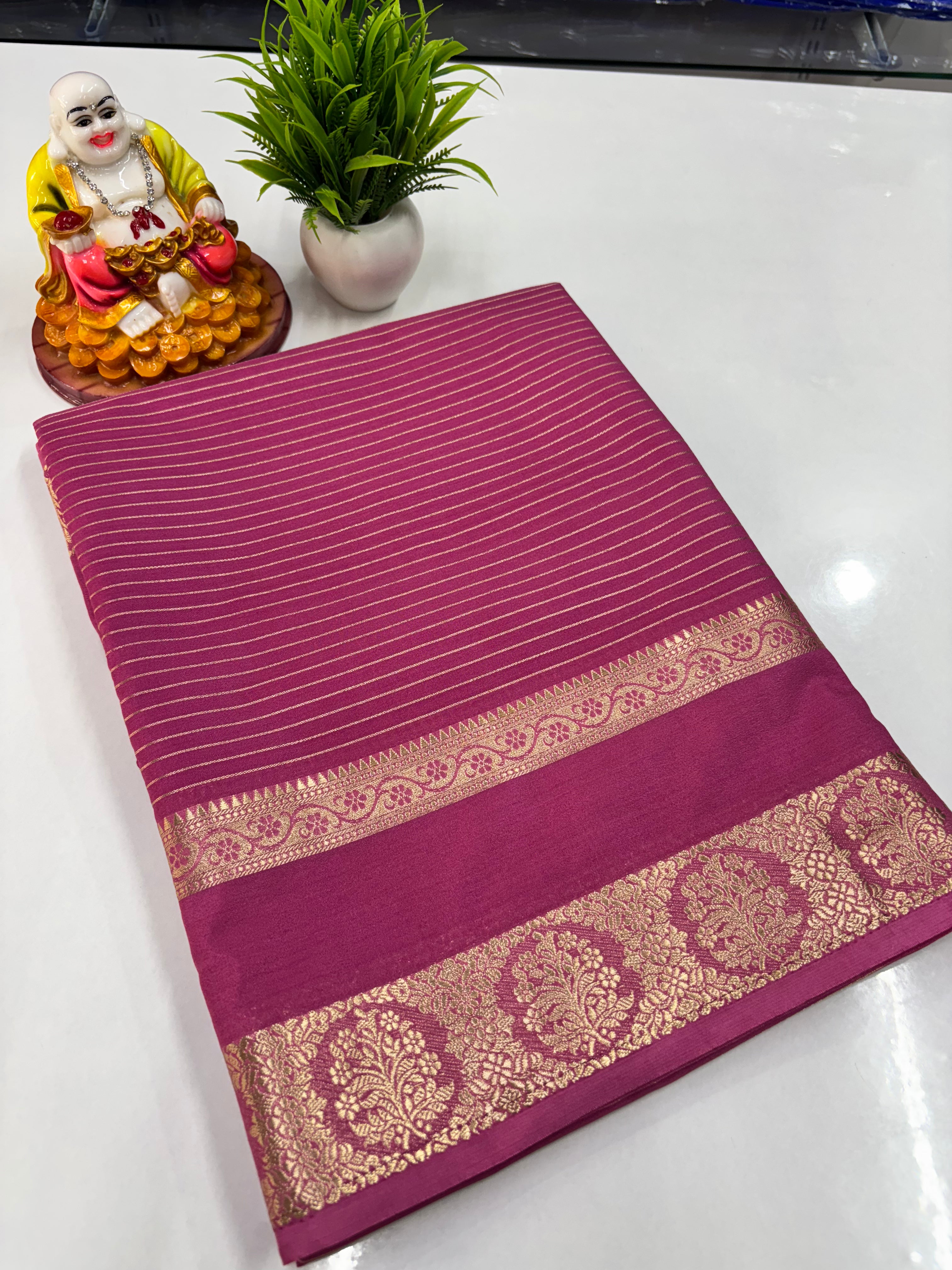 Semi Crepe Striped Saree — Padmavathi Silks & Sarees