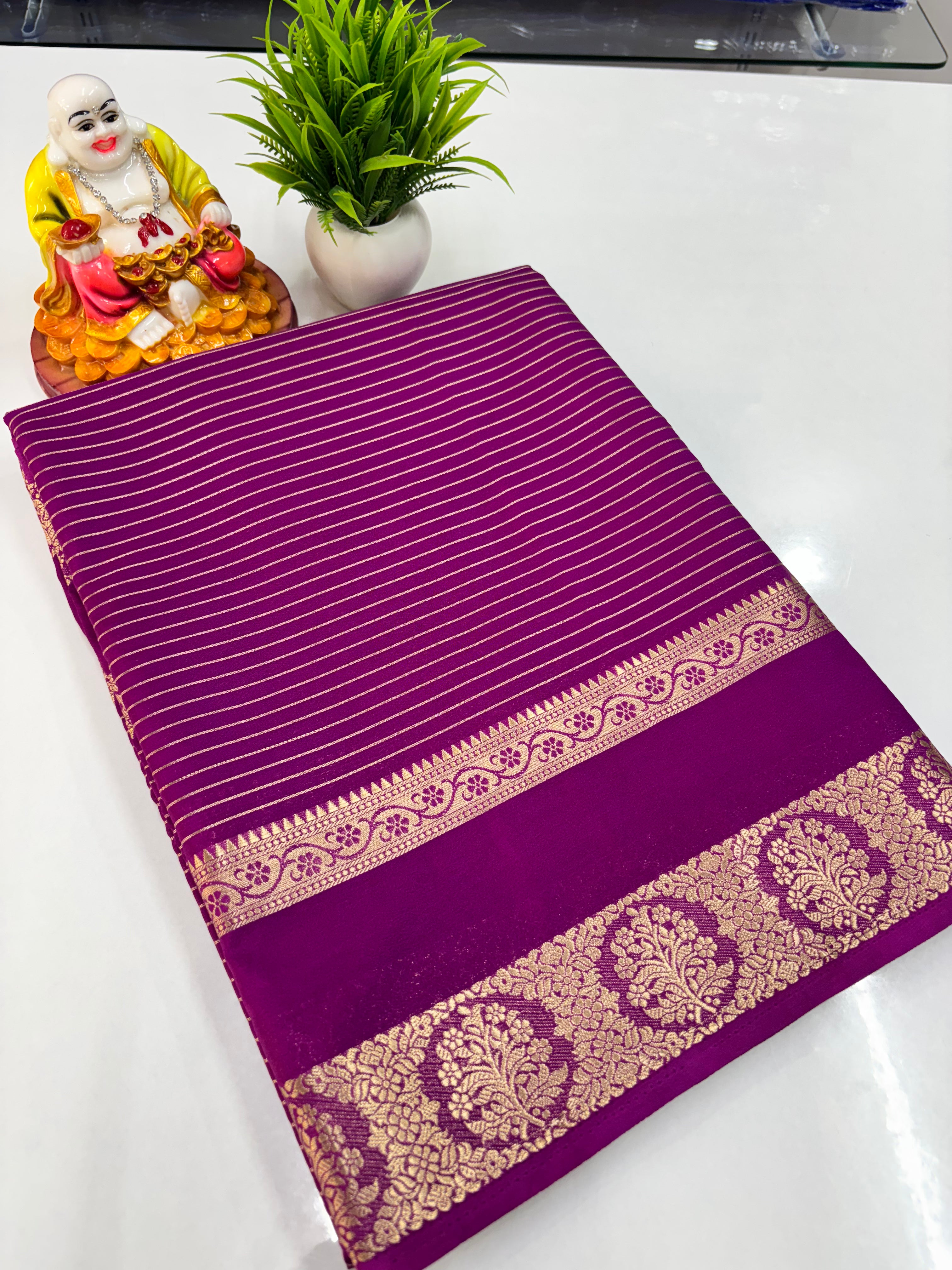Semi Crepe Striped Saree — Padmavathi Silks & Sarees