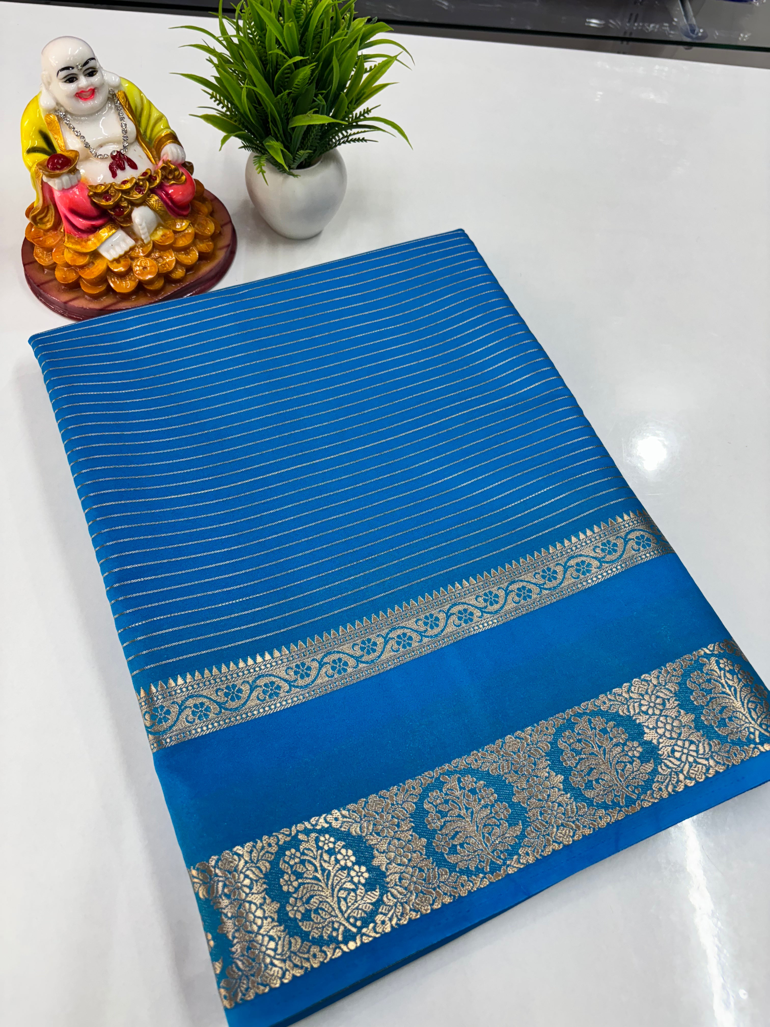 Semi Crepe Striped Saree — Padmavathi Silks & Sarees