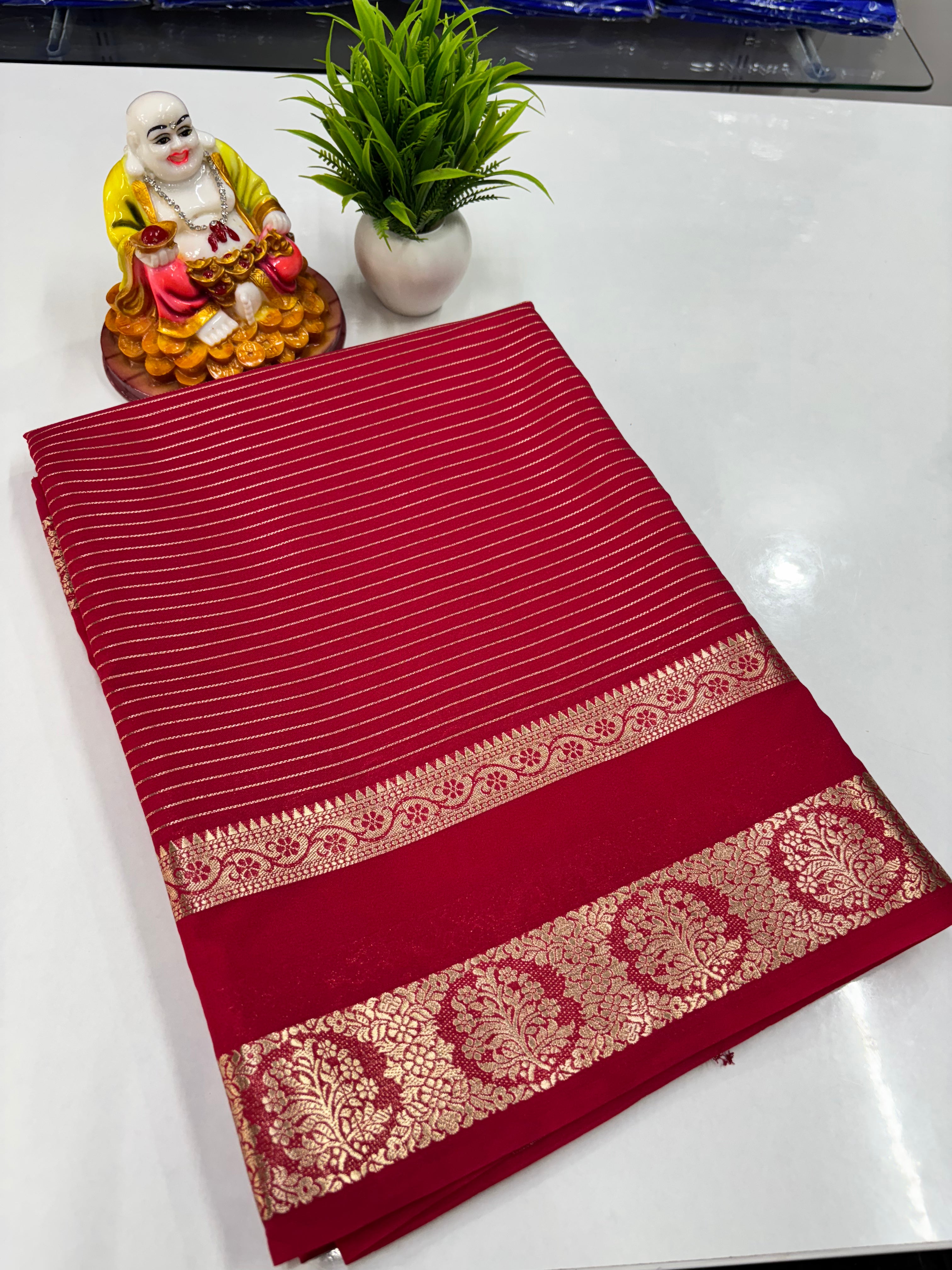 Semi Crepe Striped Saree — Padmavathi Silks & Sarees