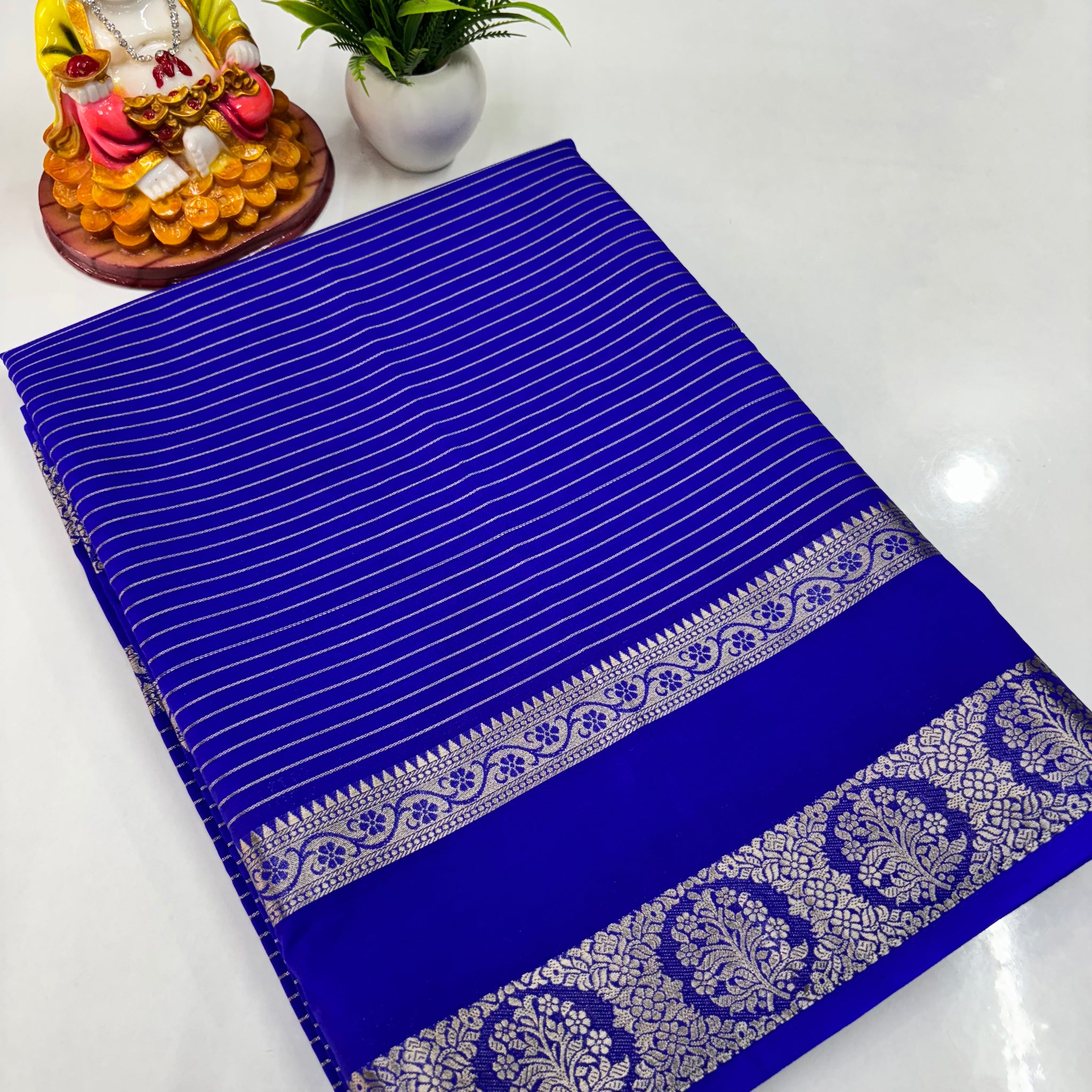 Semi Crepe Striped Saree — Padmavathi Silks & Sarees