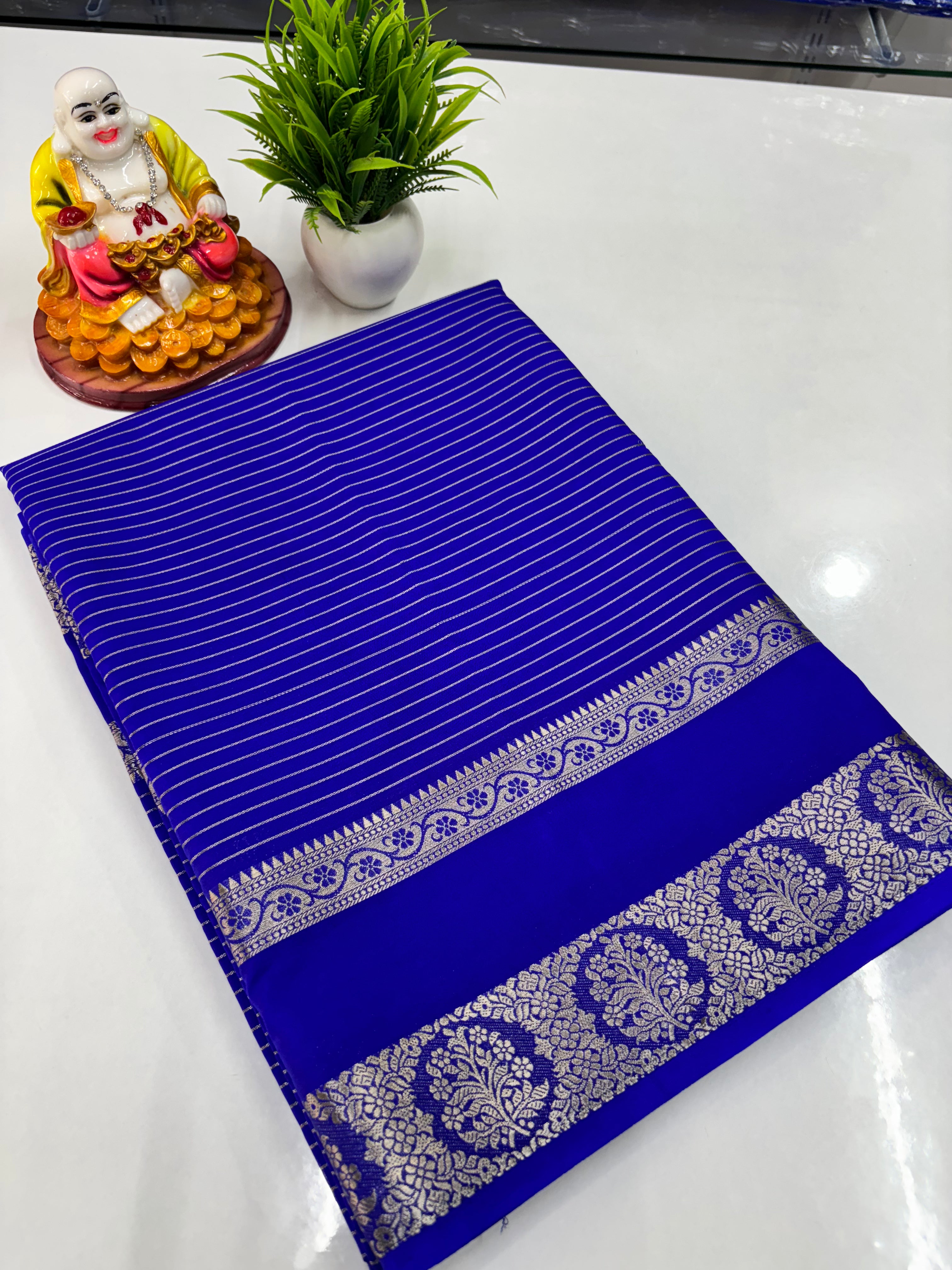 Semi Crepe Striped Saree — Padmavathi Silks & Sarees