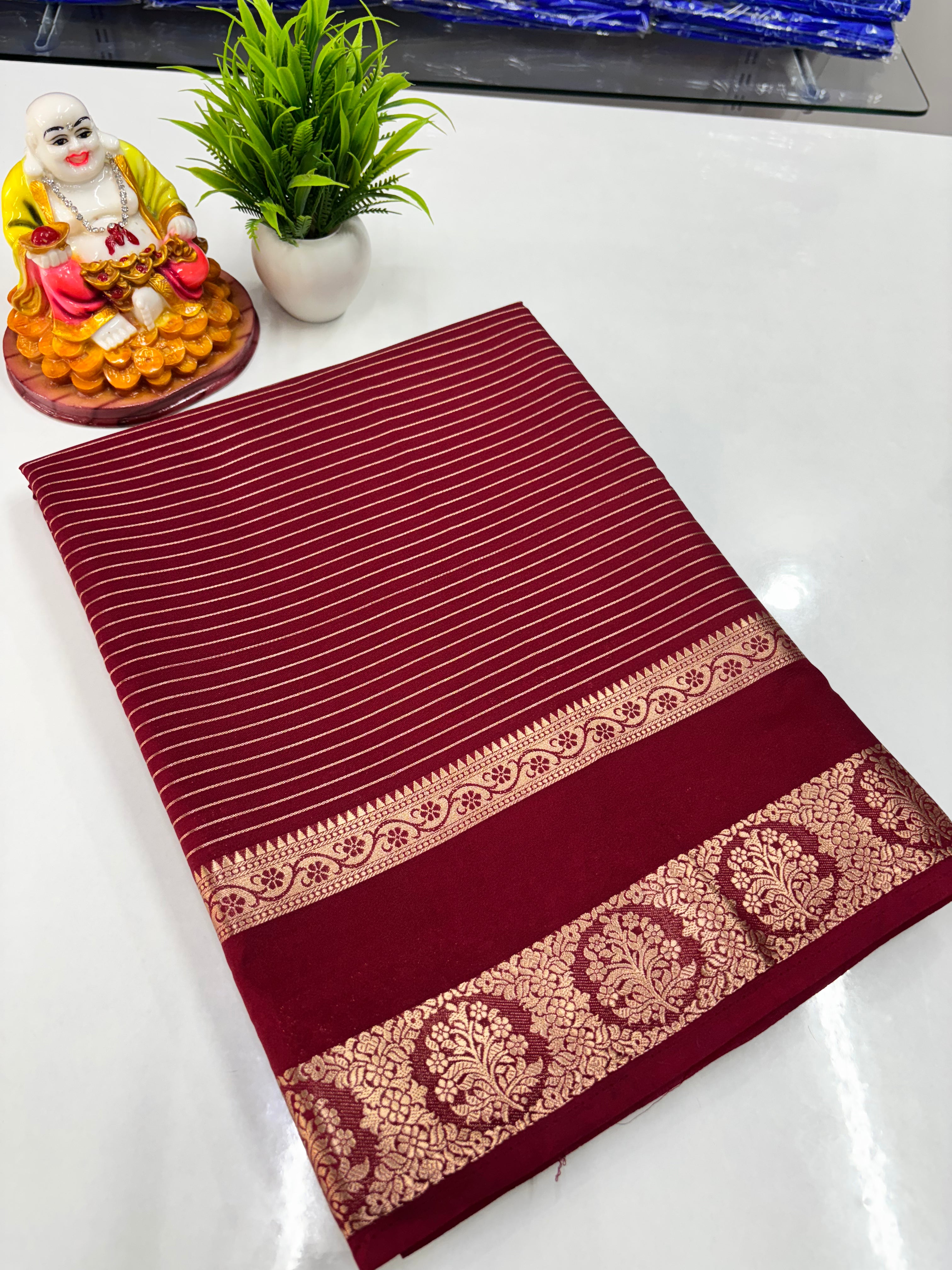 Semi Crepe Striped Saree — Padmavathi Silks & Sarees