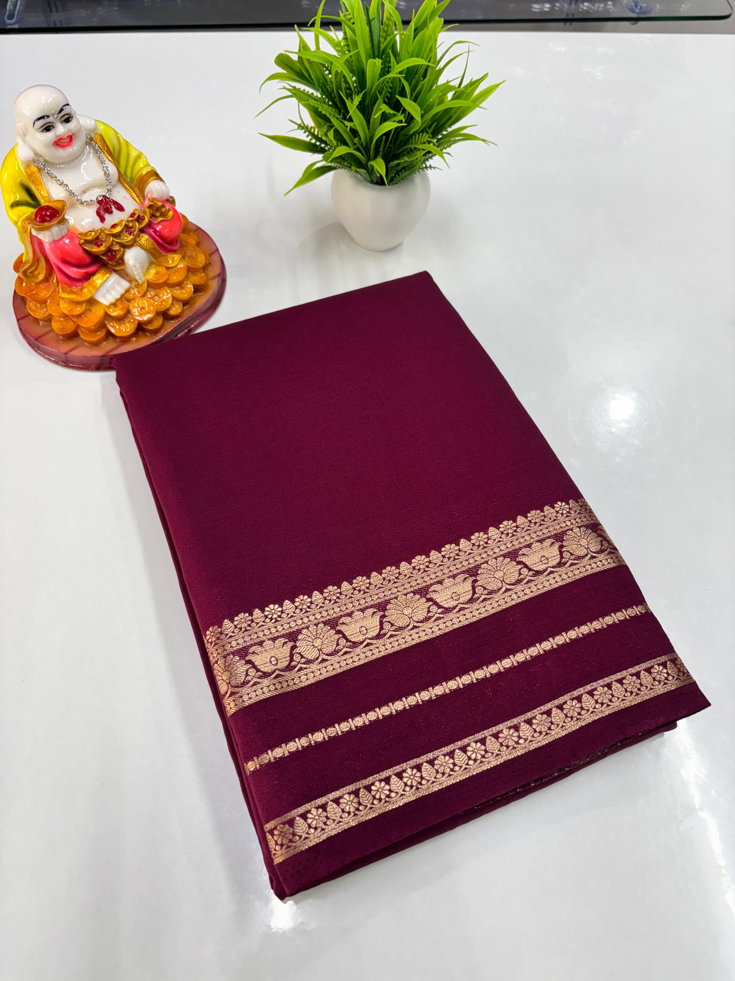 Semi Crepe Lotus Border Saree - Padmavathi Silks and Sarees