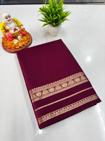 Semi Crepe Lotus Border Saree - Padmavathi Silks and Sarees