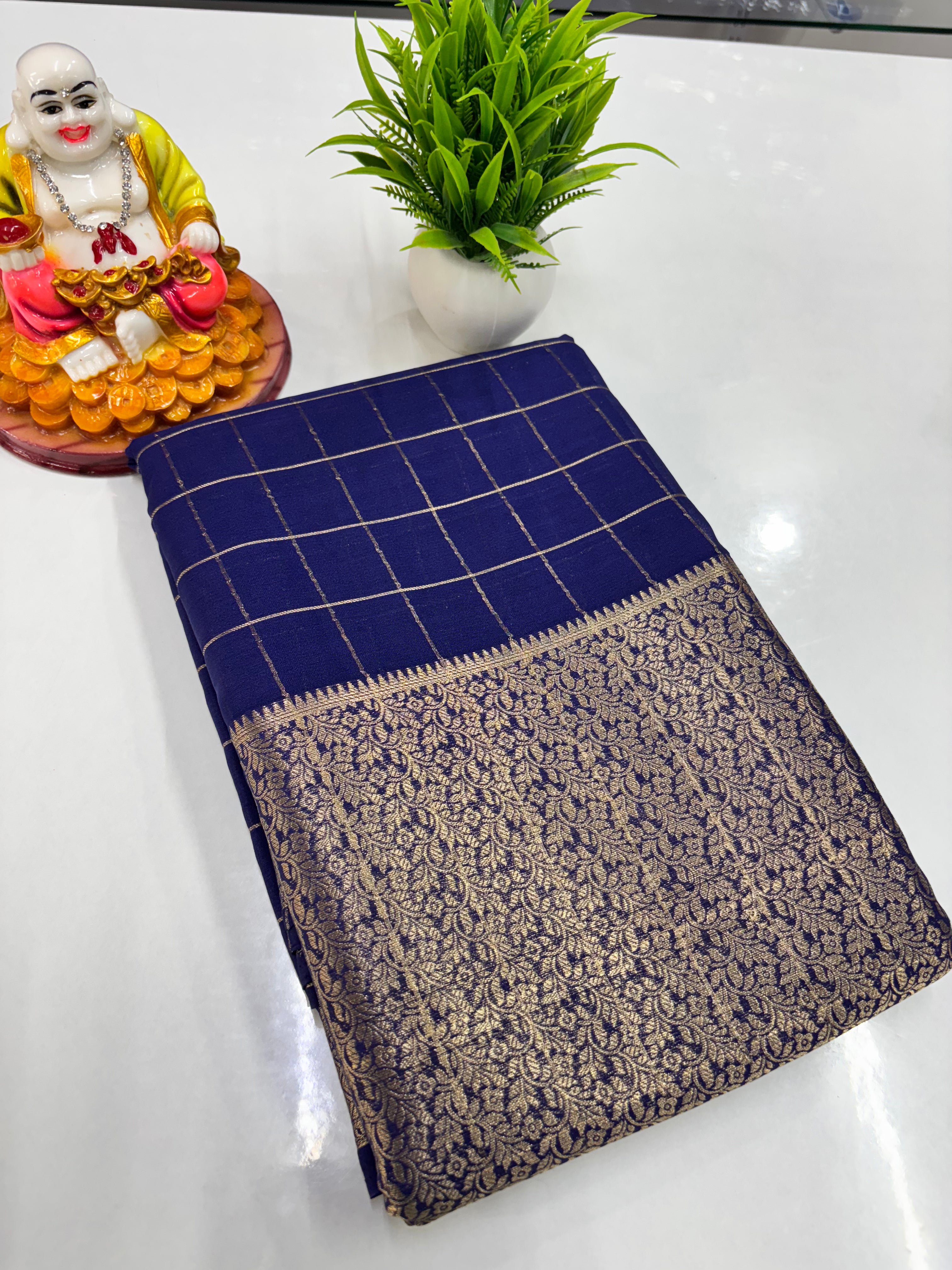 Stylish Chiffon Checks Saree